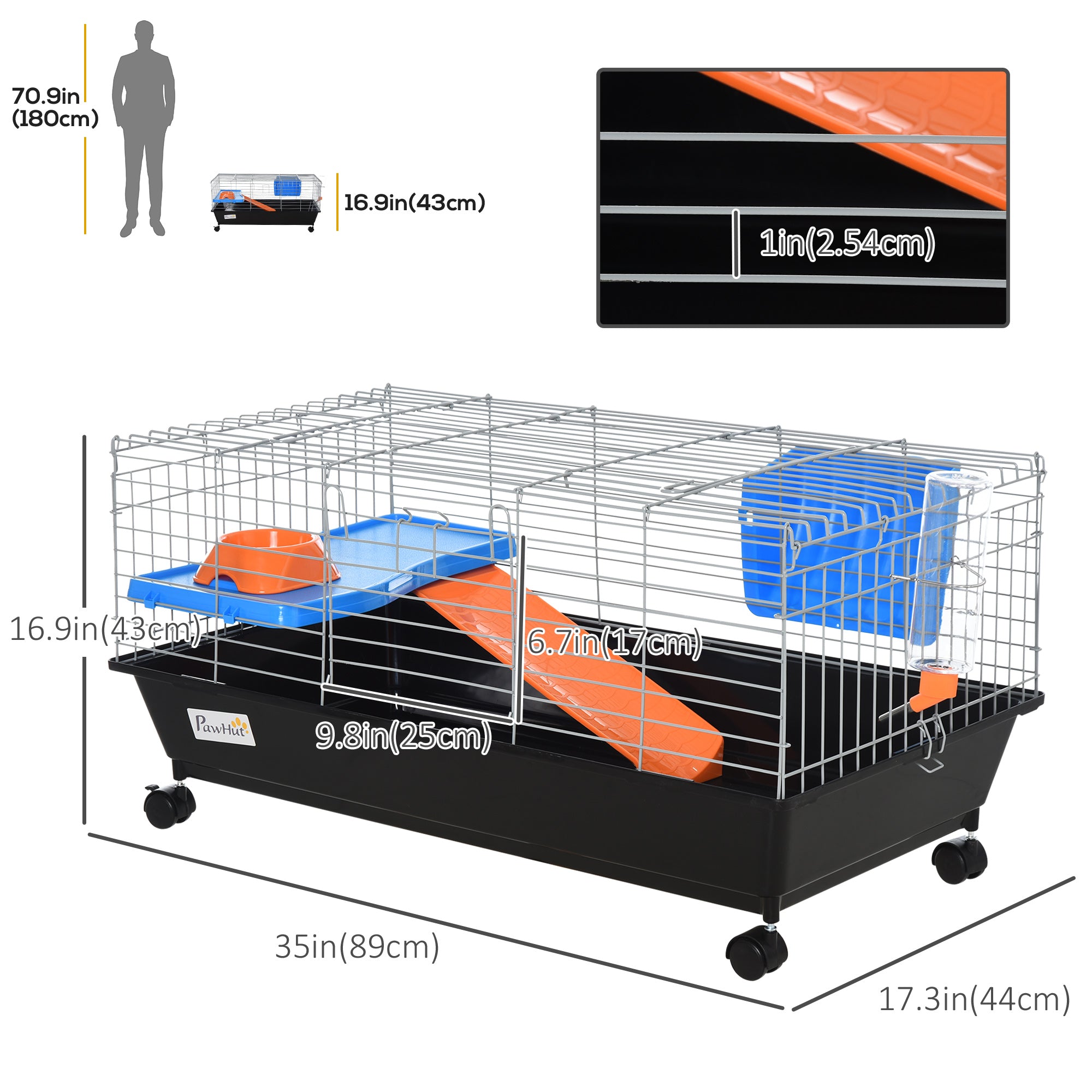 Small Animal Cage, Rolling Bunny Cage, Guinea Pig Cage with Food Dish, Water - view 2