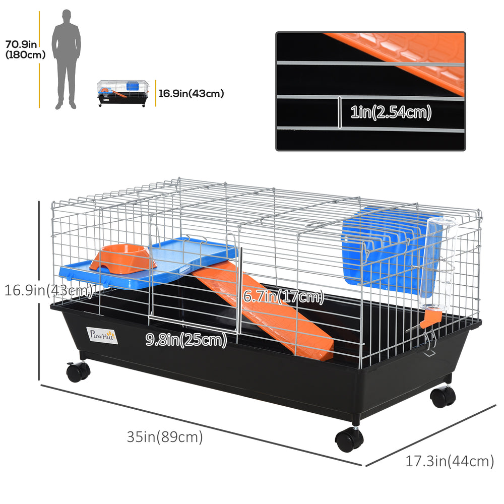 Small Animal Cage, Rolling Bunny Cage, Guinea Pig Cage with Food Dish, Water - view 2