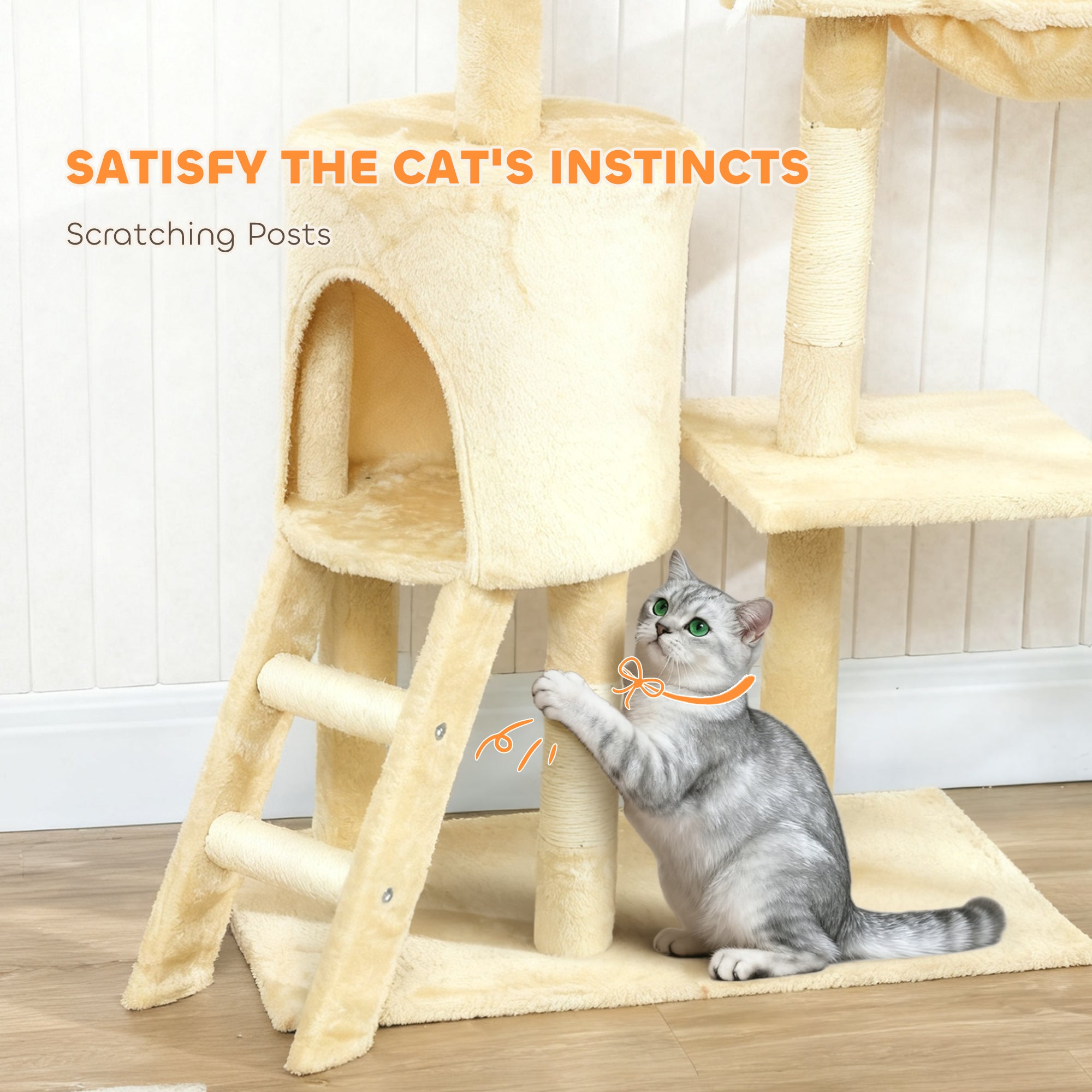 53" Cat Tree Tower, Kitten Activity Centre with Scratching Posts, Condo - view 6