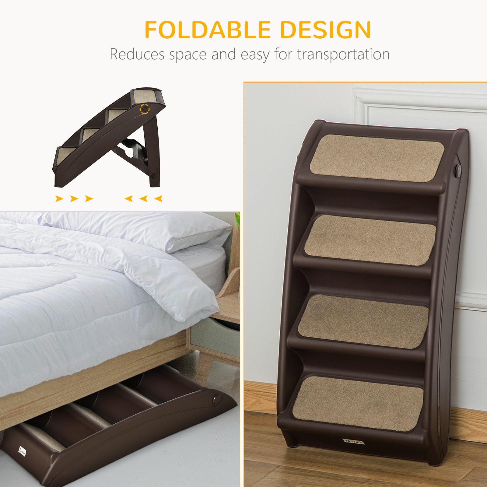 4-Level Portable Pet Stairs, Foldable Dog Ramp, Lightweight Cat Steps - view 3