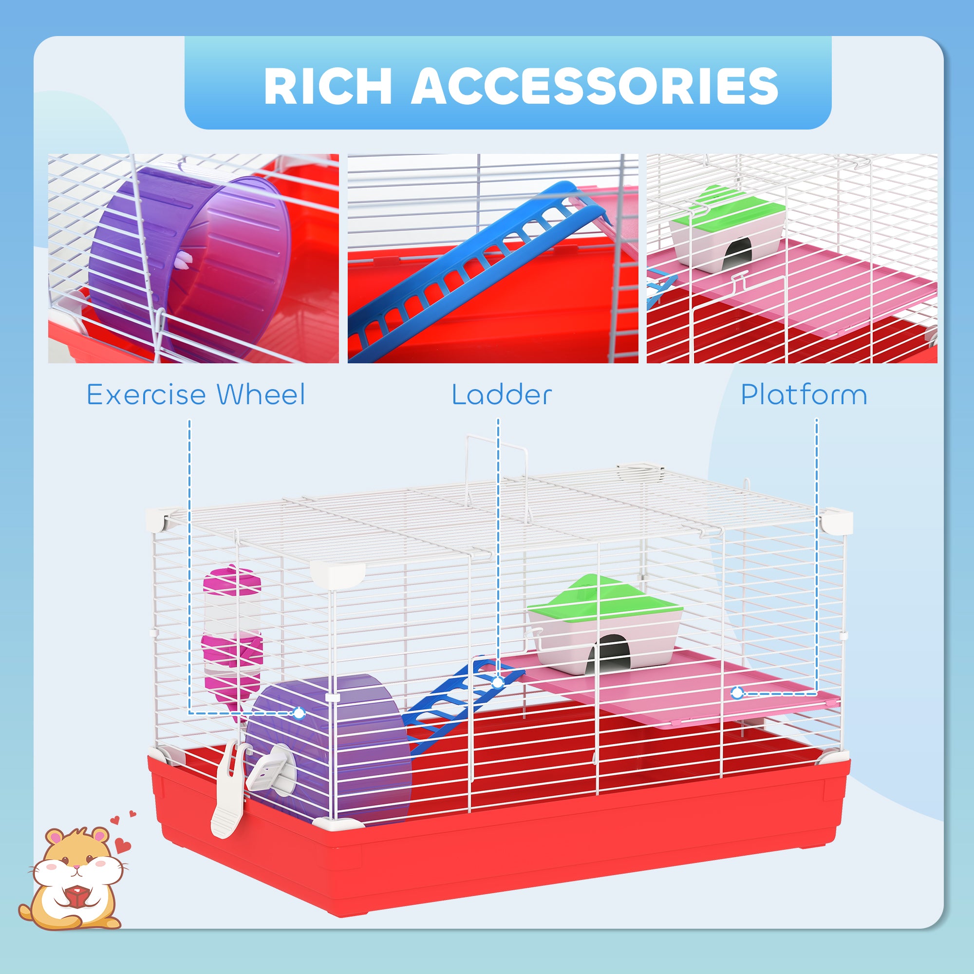18.5'' Hamster Cage with Exercise Wheel and Water Bottle Dishes, Rat House - view 5