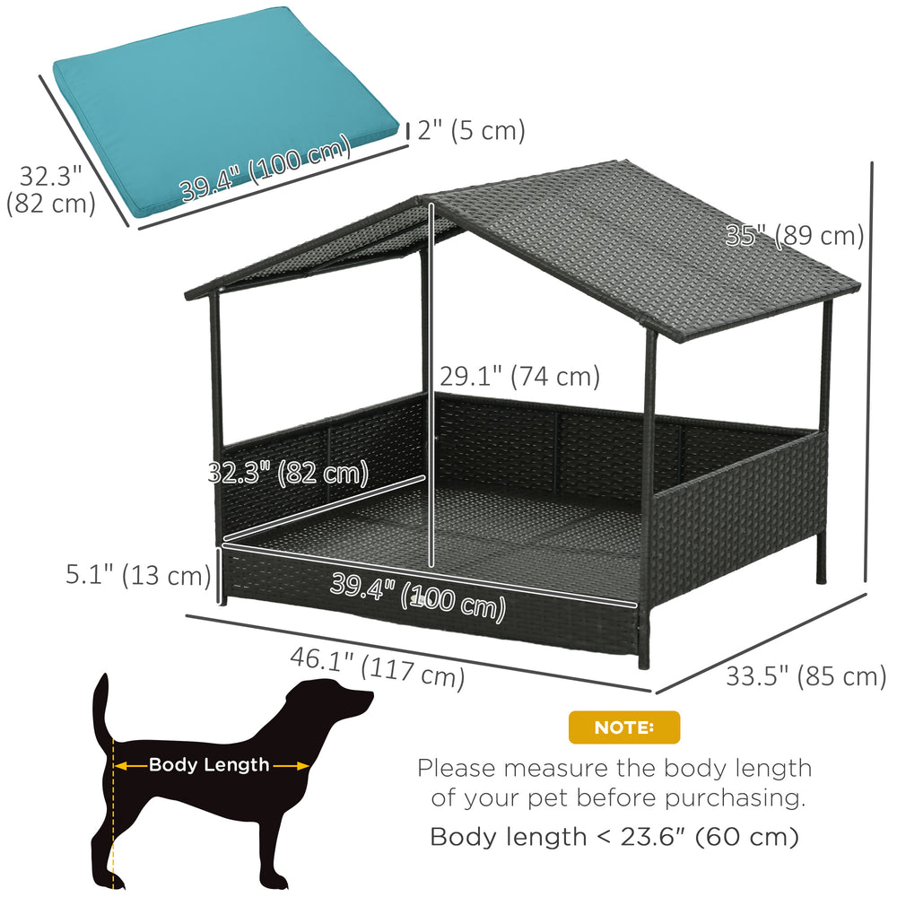 Rattan Dog House with Canopy, Wicker Dog Bed with Water-Resistant Cushion - view 2