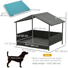 Rattan Dog House with Canopy, Wicker Dog Bed with Water-Resistant Cushion - view 2