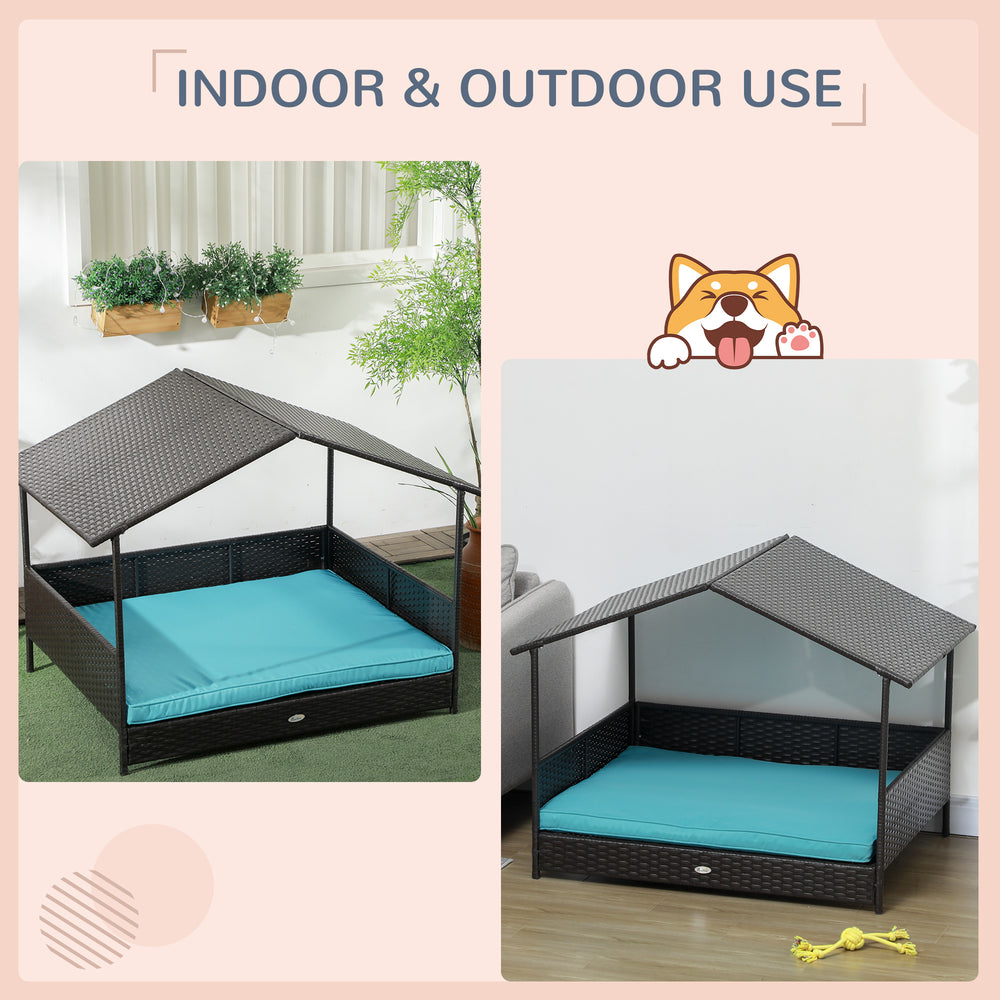Rattan Dog House with Canopy, Wicker Dog Bed with Water-Resistant Cushion - view 3