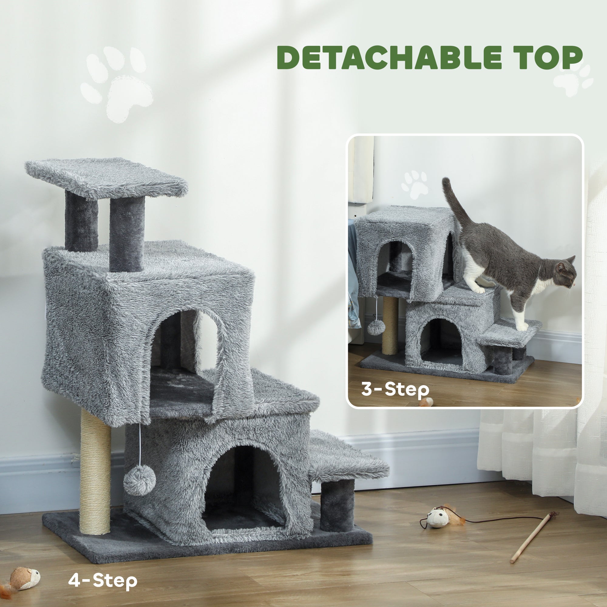 4-Step Pet Stairs, Adjustable Height Cat Stairs with Scratching Posts Cat - view 3