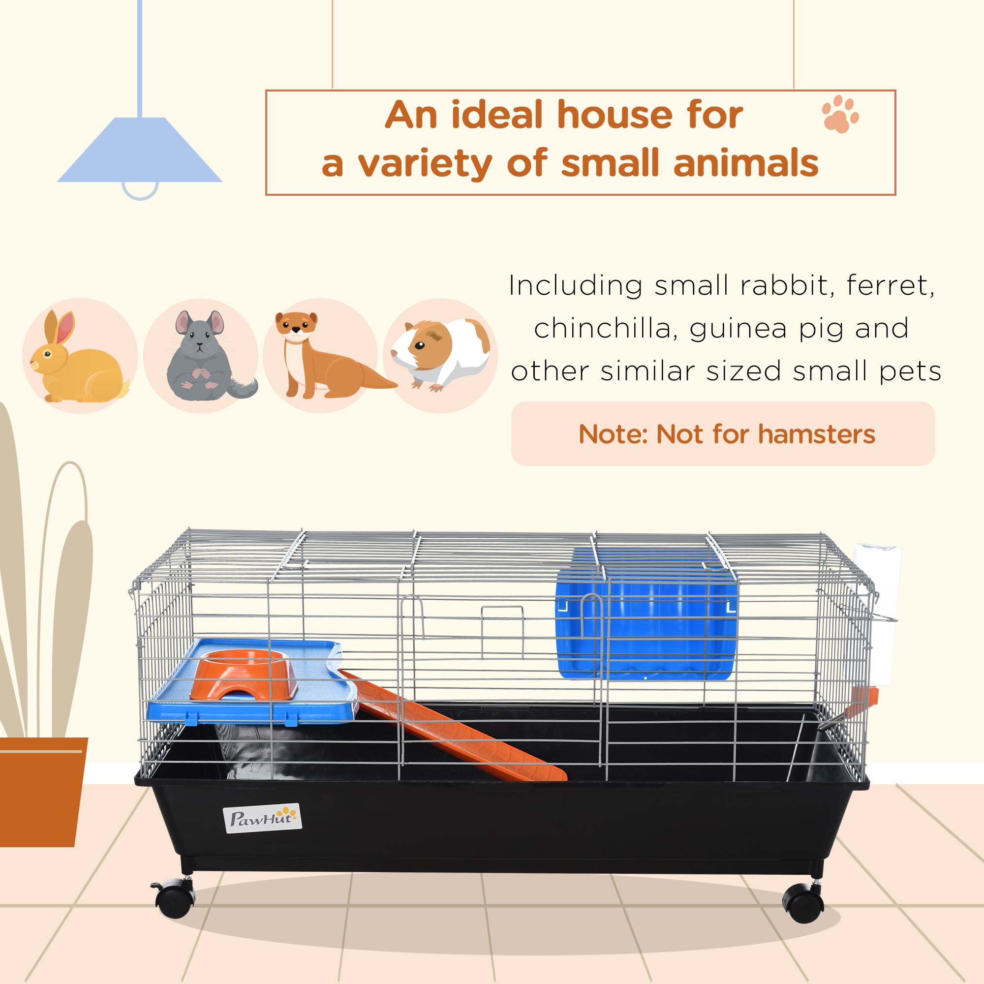 Small Animal Cage, Rolling Bunny Cage, Guinea Pig Cage with Food Dish, Water - view 3