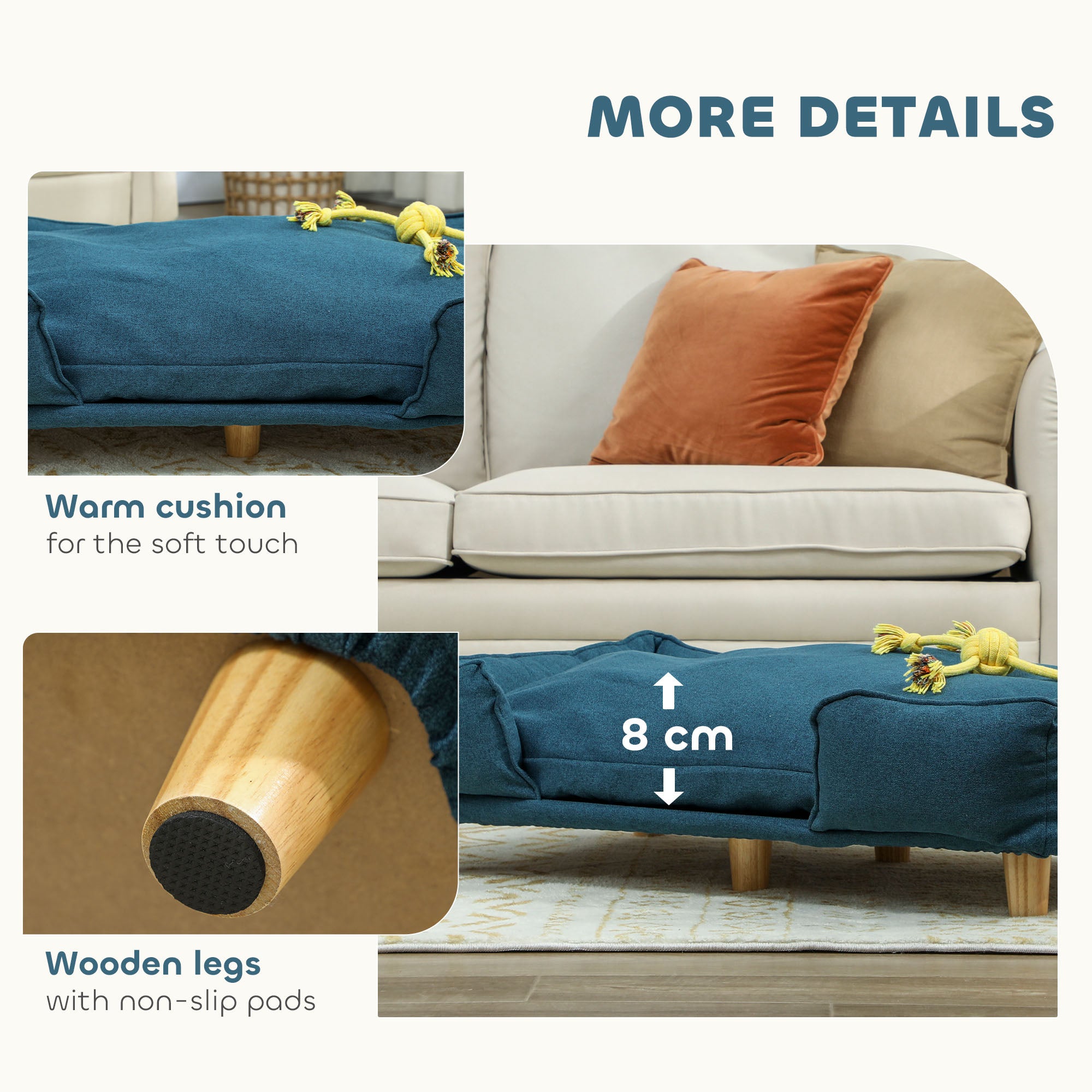 Washable Dog Sofa for Large Dogs, Elevated Pet Couch with Anti-slip Foot Pads - view 5