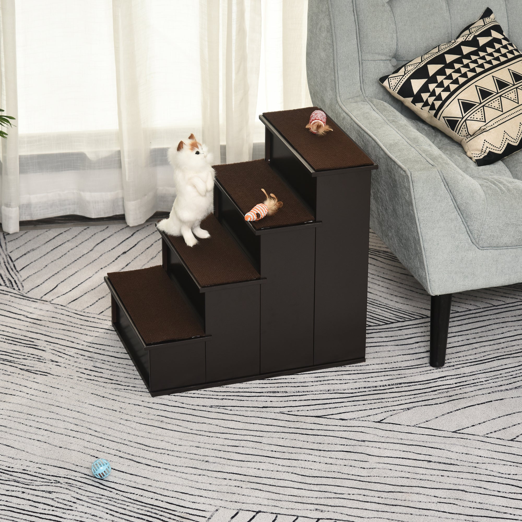 4 Levels Wooden Dog Steps Pet Stairs for High Bed, Cat Ladder for Bed Couch - view 6