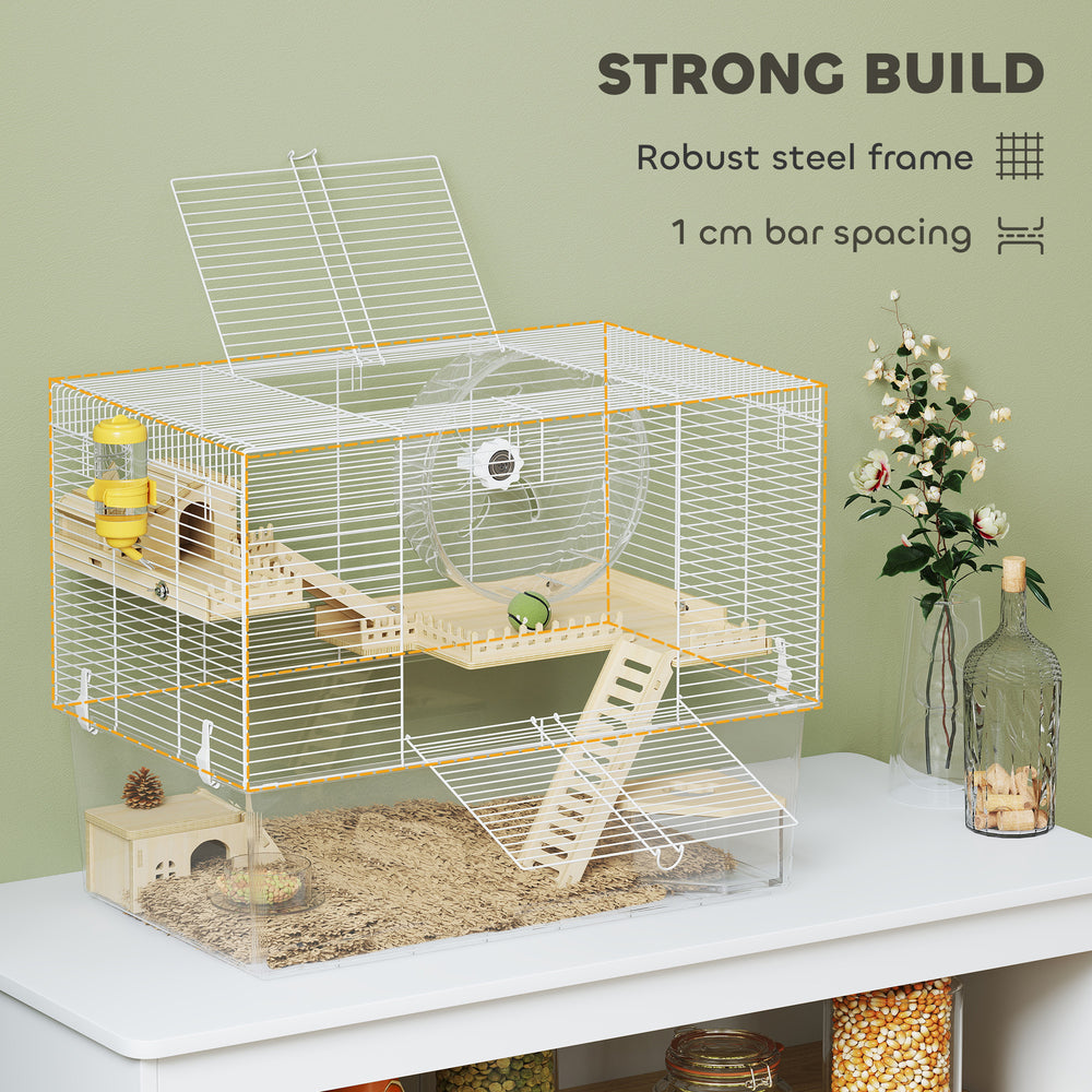 Hamster Cage with Deep Bottom, Wooden Ramp, Hut, Bathroom and Exercise Wheel - view 6