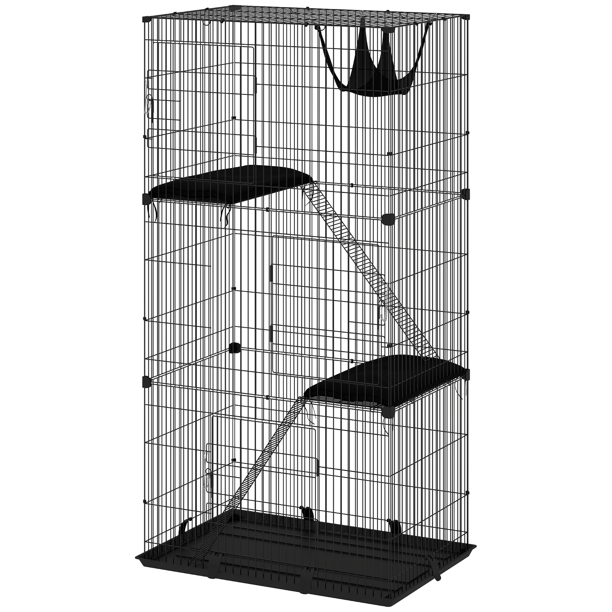 3-Tier Cat Cage Indoor, Detachable Metal Wire Kennel withwith Hammock