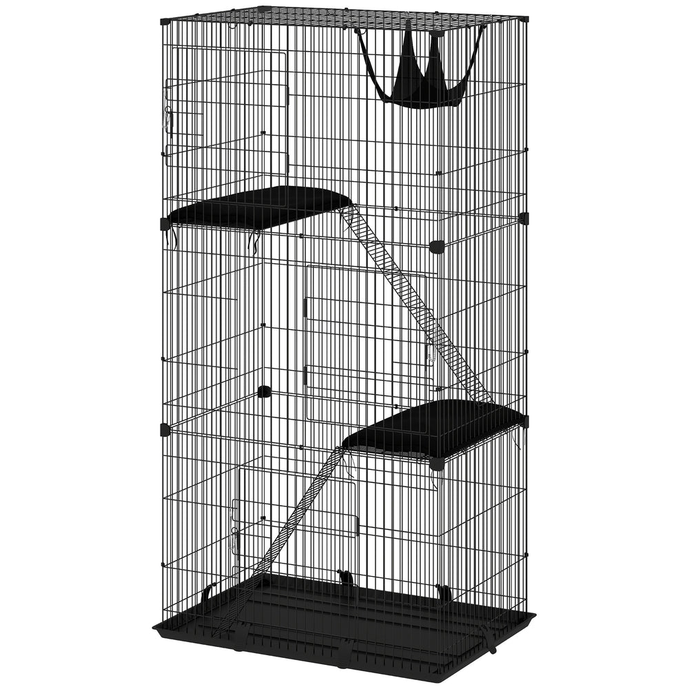 3-Tier Cat Cage Indoor, Detachable Metal Wire Kennel withwith Hammock