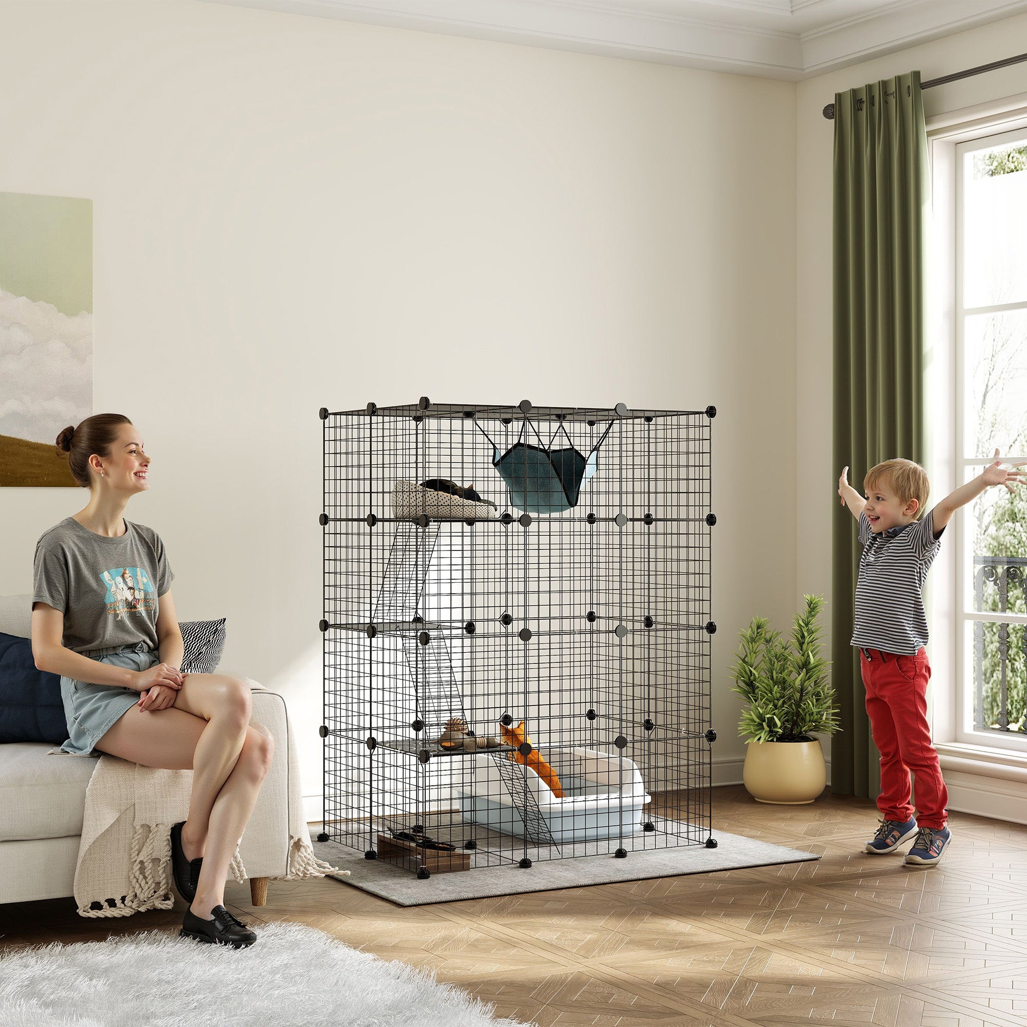 4-Tier DIY Large Cat Cage with Hammock, Platforms, Ramps, Accessories for 1-3 - view 7
