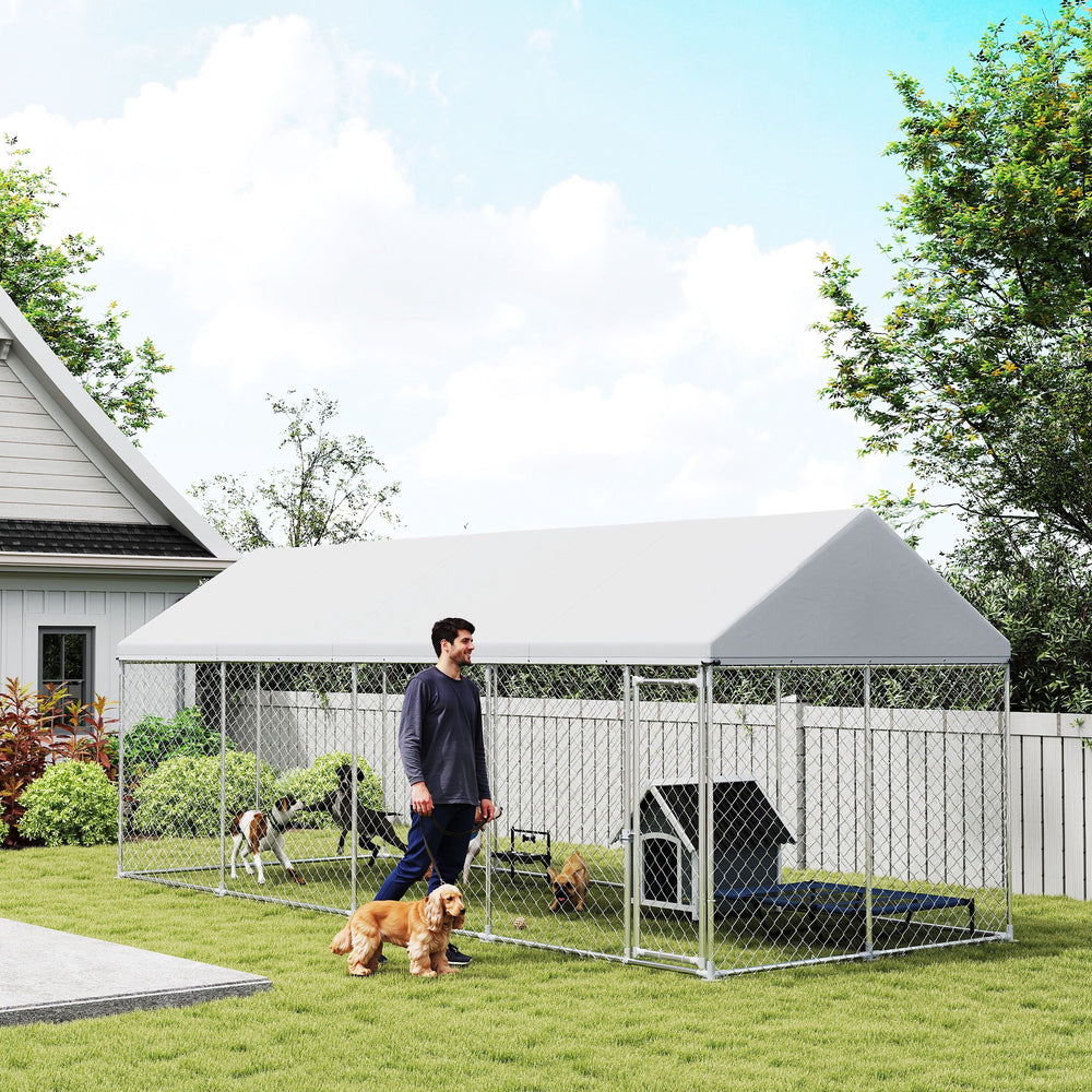 Heavy Duty Outdoor Dog Kennel with Waterproof Roof, Secure Latch, Chain Link - view 7