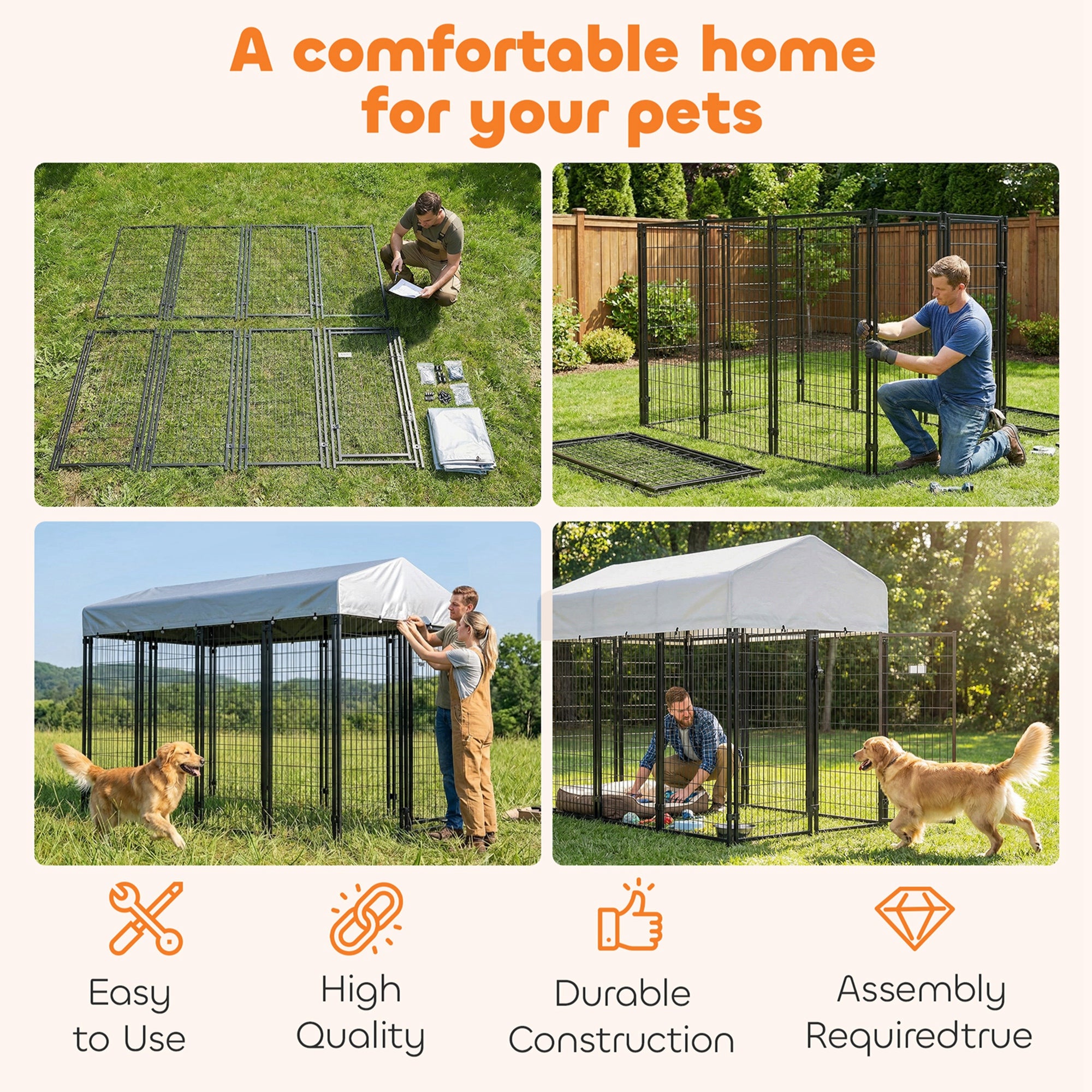 Outdoor Dog Kennel with Roof, 8' x 4' x 6' Heavy Duty Welded Wire Dog Playpen - view 6