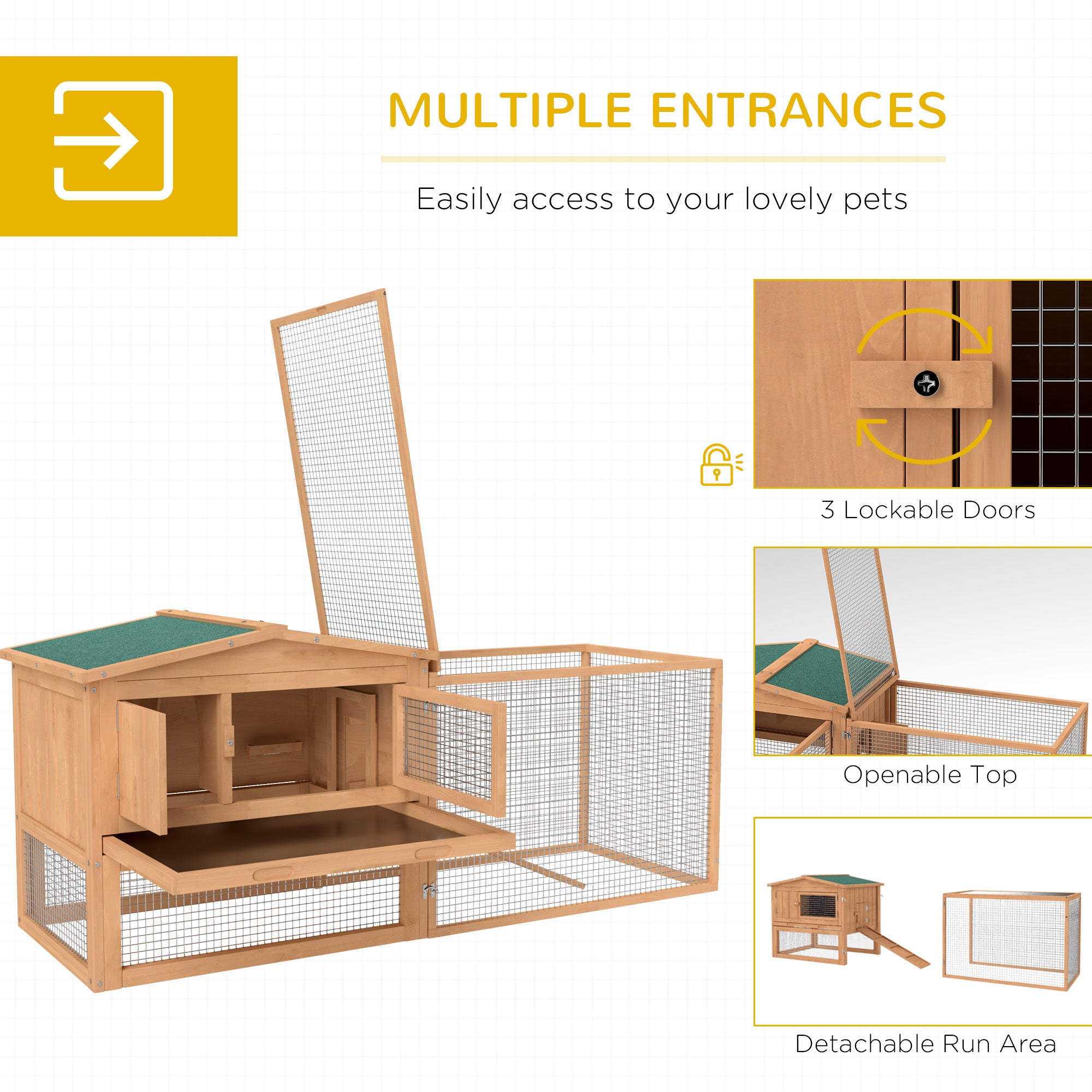 62'' L 2-Story Rabbit Hutch Bunny Cage Small Animal House with Pull Out Tray - view 3