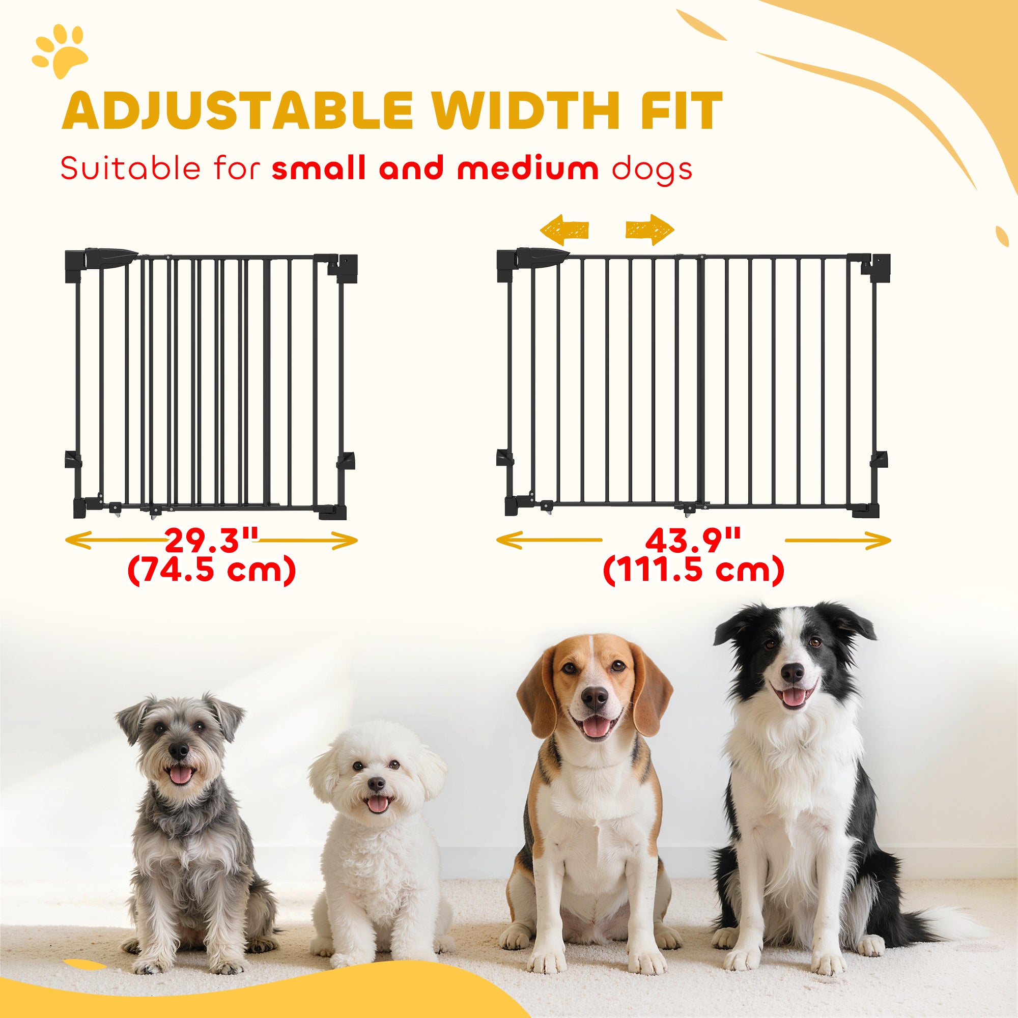 29"-44" Wide Dog Gate, 29" H, Pet Gate with Auto-Close, Single Hand Operation - view 3