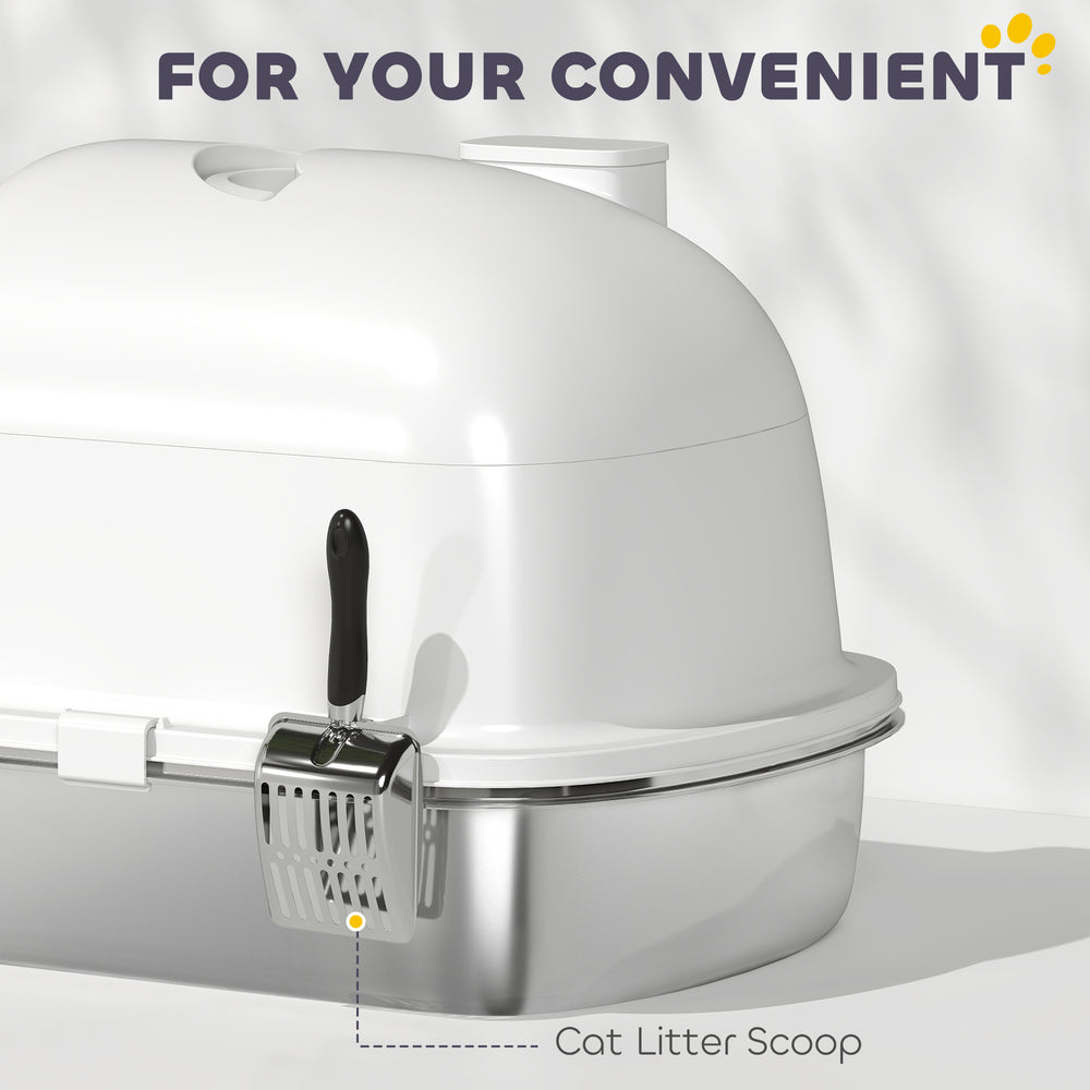 Enclosed Stainless Steel Litter Box, Metal Cat Litter Box with Scoop - view 5