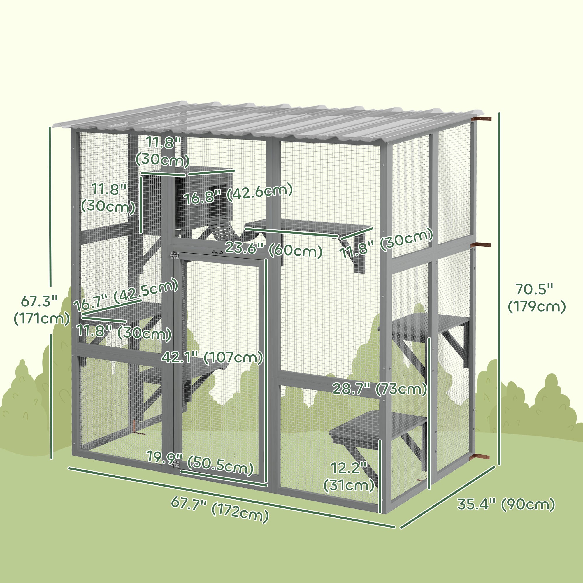 Large Outdoor Catio with Weatherproof Roof, Bridge, Resting Box, Platforms - view 2