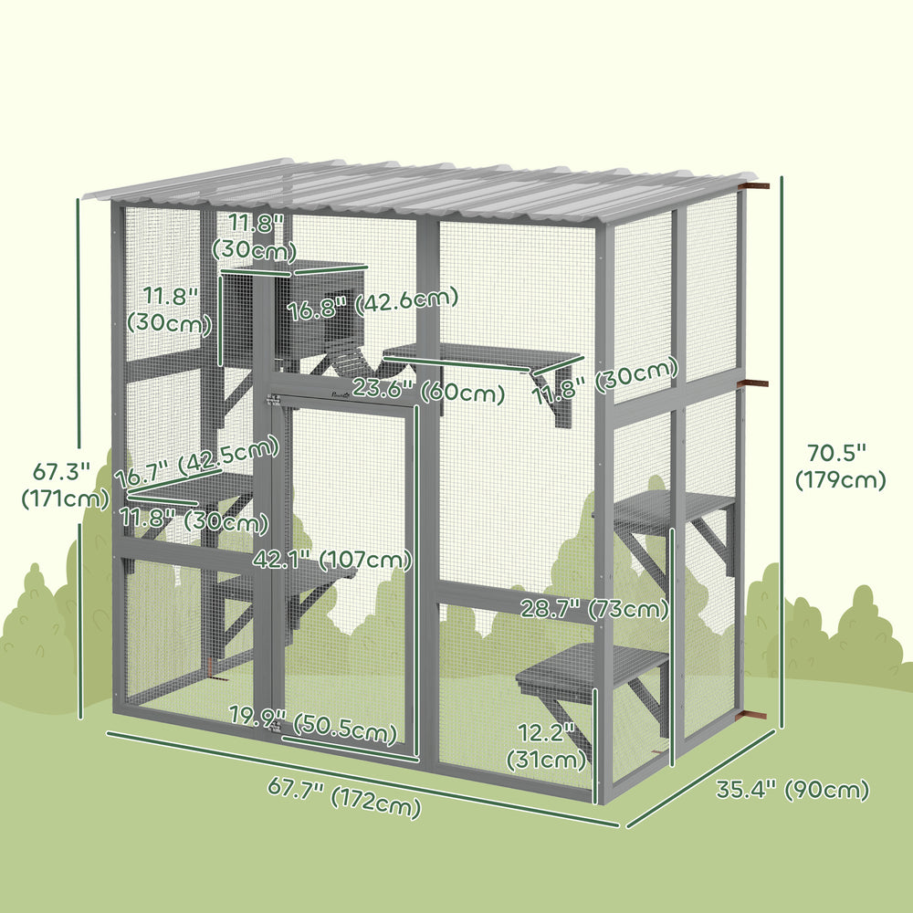 Large Outdoor Catio with Weatherproof Roof, Bridge, Resting Box, Platforms - view 2