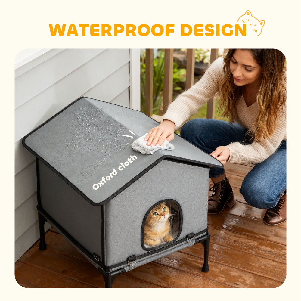 Outdoor Cat House, Waterproof Insulated Cat Kennel with Elevated Base, Foldable - view 5