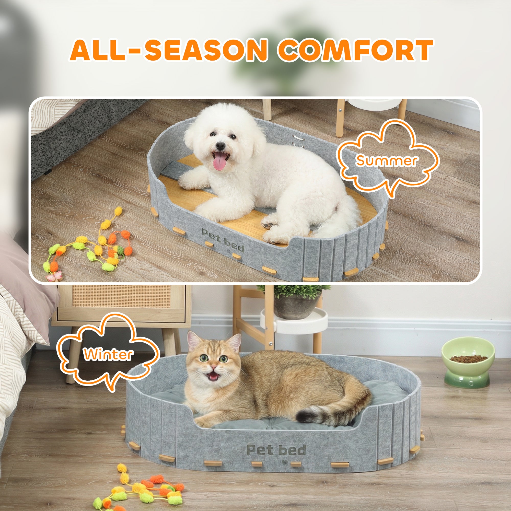 Dog Bed, Cat Bed with Washable Removable Cushion, Scratch-Resistant, Felt Cat - view 6