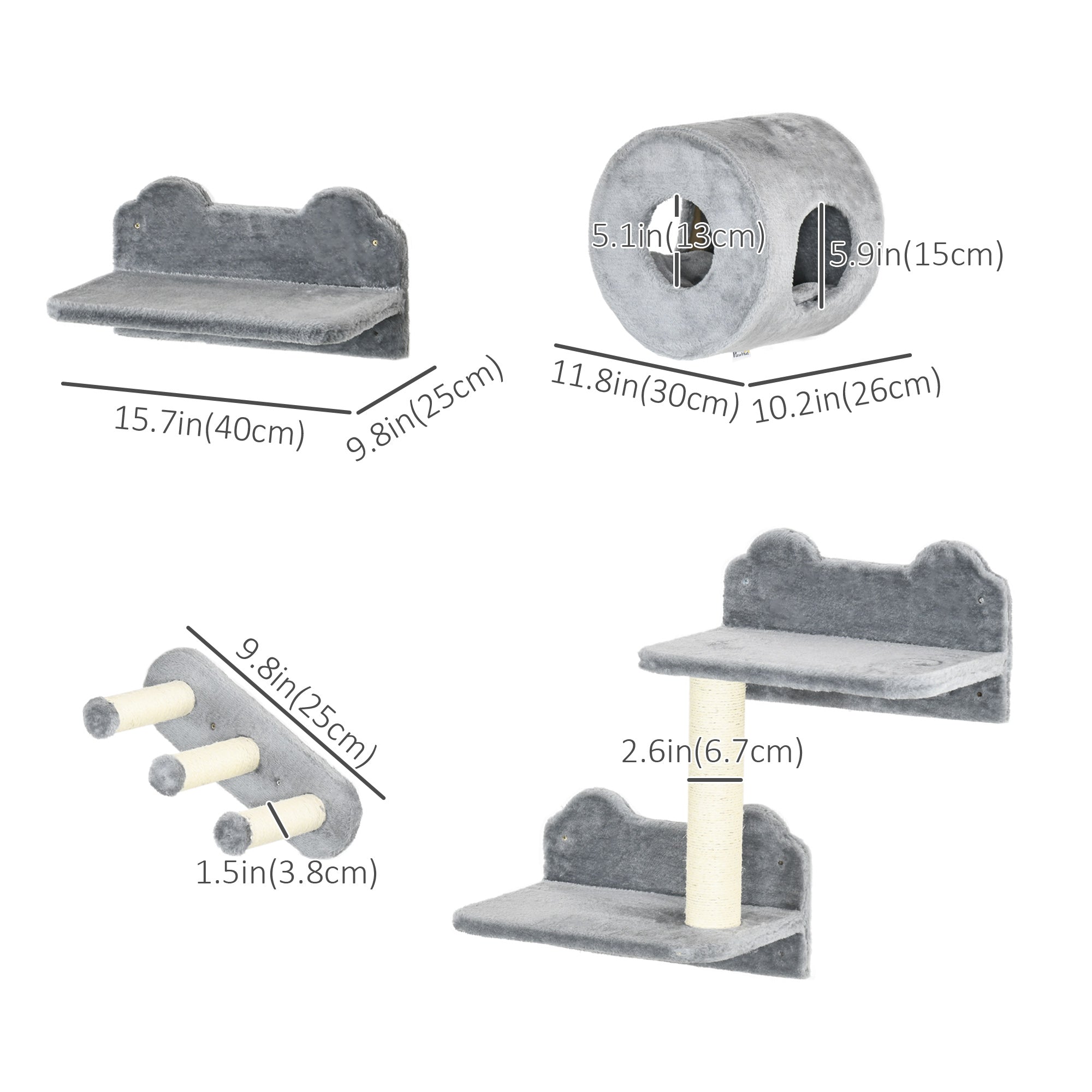4 PCs 9.3" H Cat Wall Shelves, Pet Wall-mounted Climbing Shelf Set, Kitten - view 2