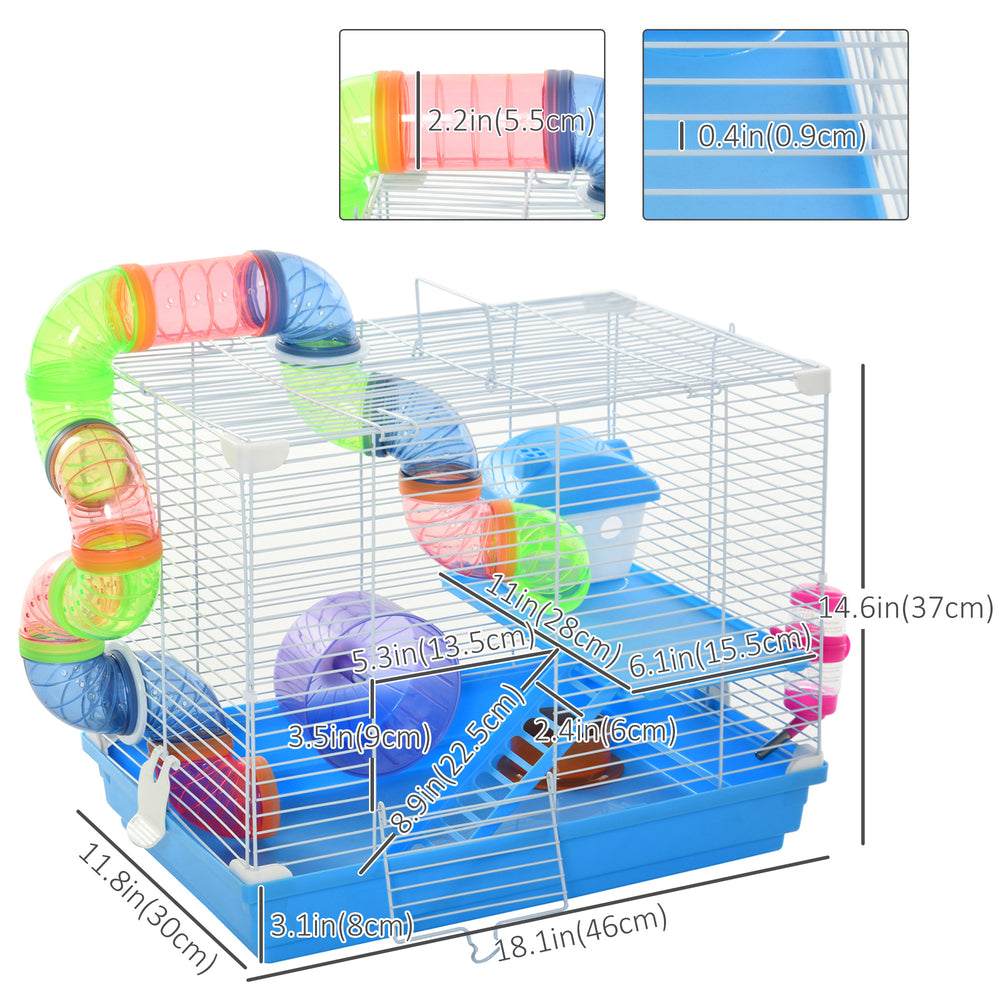 18"L Hamster Cage, Small Animal House, 2-Level Rat Gerbil Haven with Tunnel - view 2