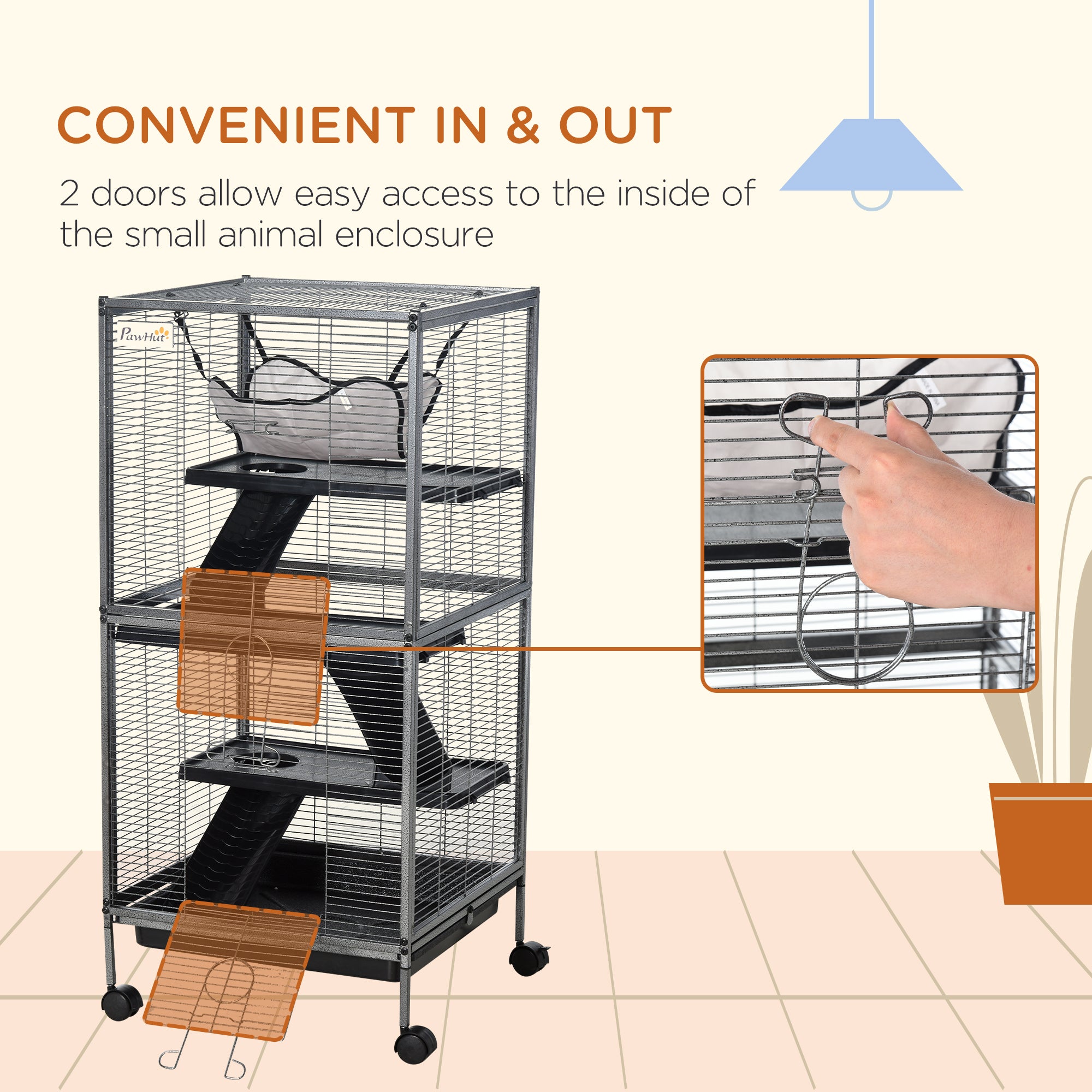 4-Tier Rolling Small Animal Cage, Deluxe Ferret Cage for Mink Chinchilla Kitten - view 6