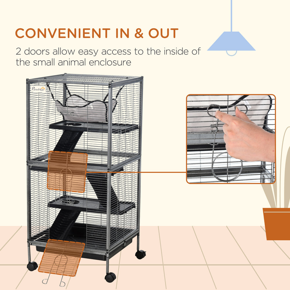 4-Tier Rolling Small Animal Cage, Deluxe Ferret Cage for Mink Chinchilla Kitten - view 6