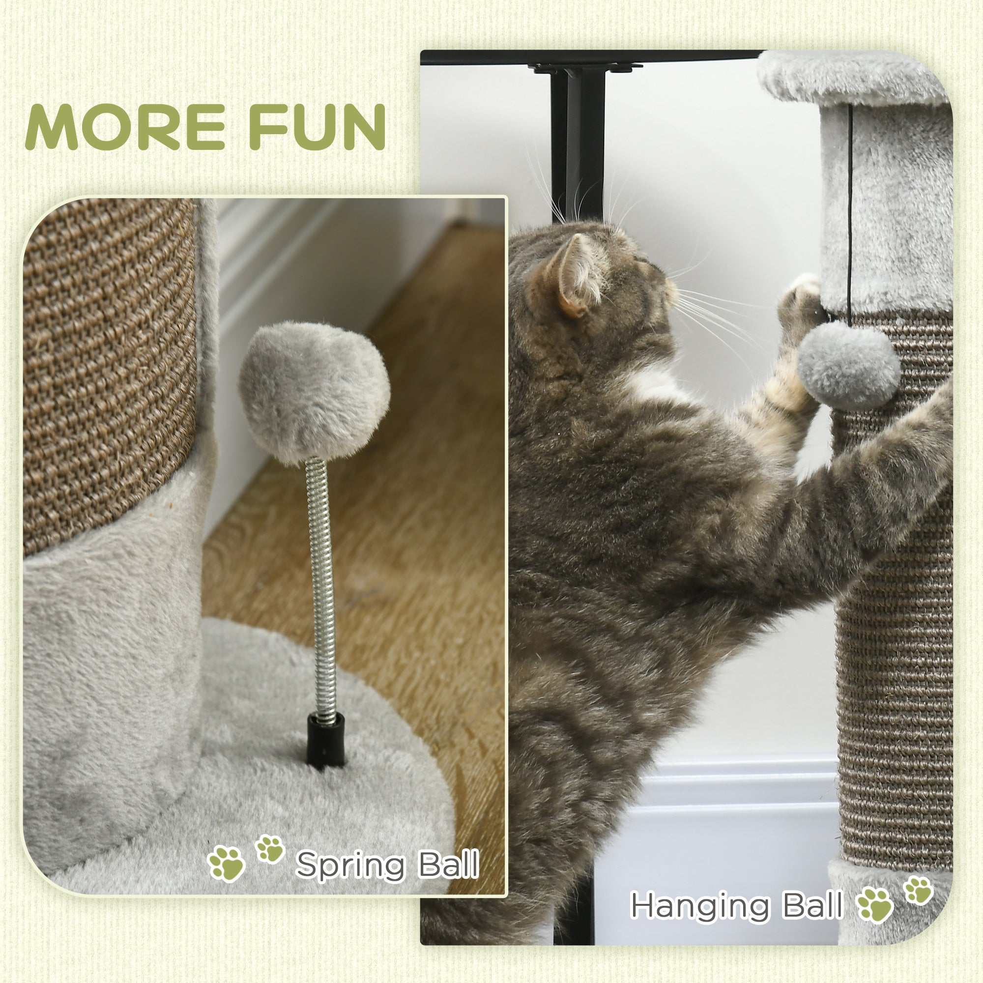 23" Cat Scratching Post with Covered Plush, Play Balls, for Indoor Cats - view 3