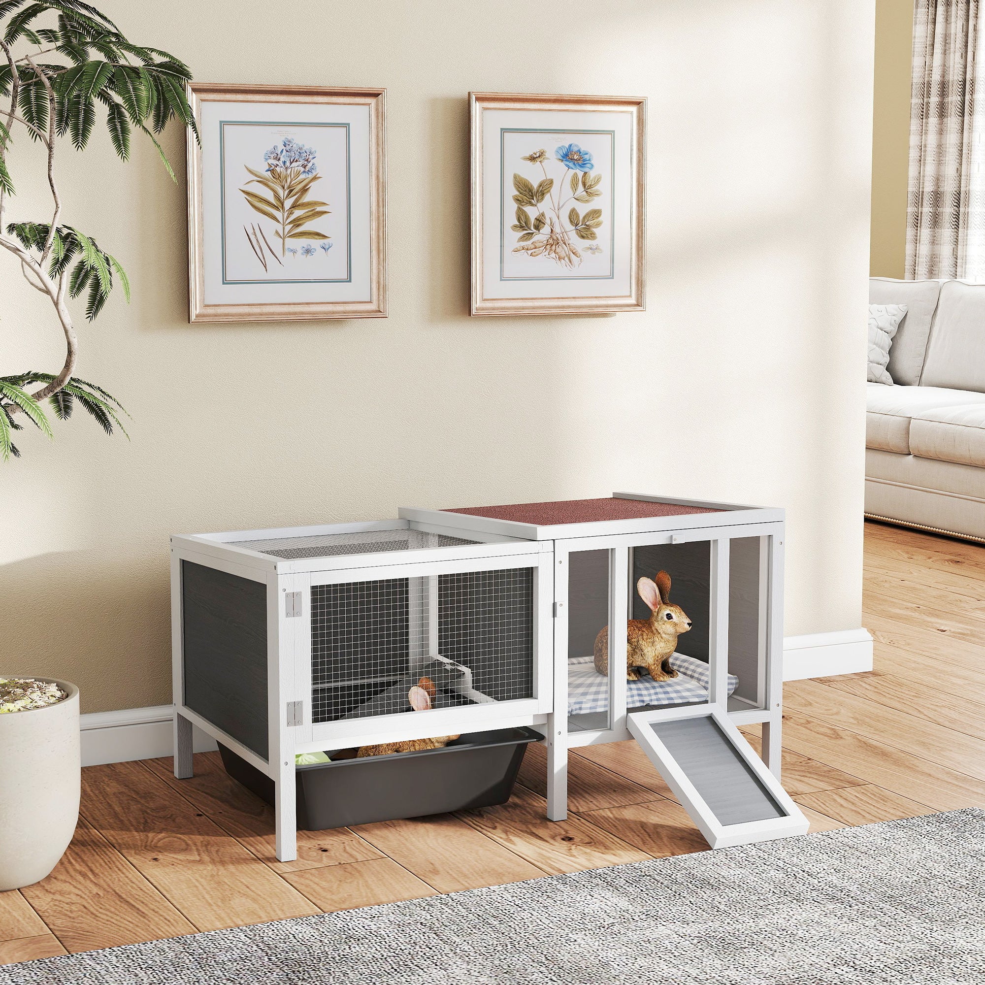 Rabbit Hutch, Wooden Guinea Pig Cage with Run, Openable Top, Pull Out Tray - view 7