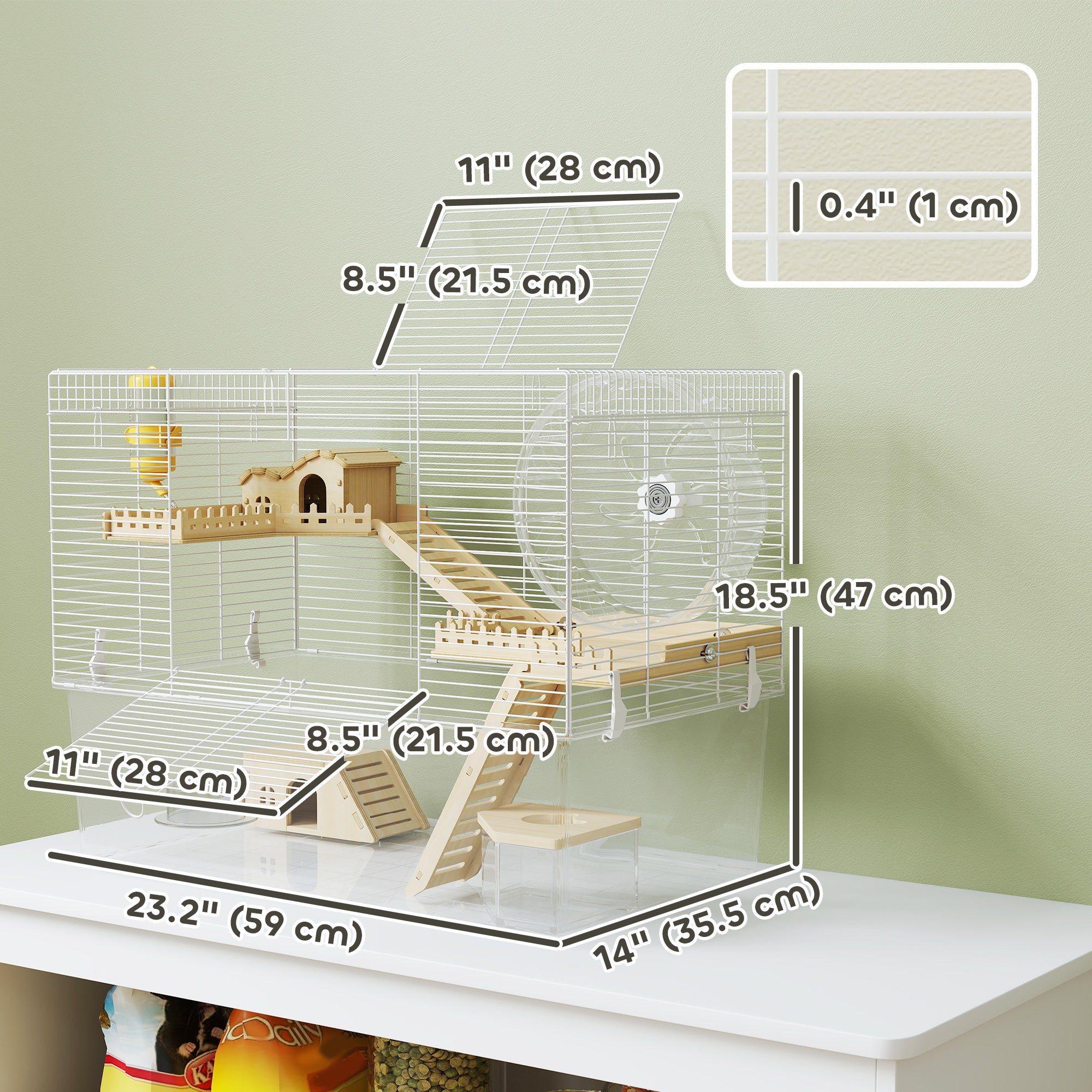 Hamster Cage with Deep Bottom, Wooden Ramp, Hut, Bathroom and Exercise Wheel - view 2