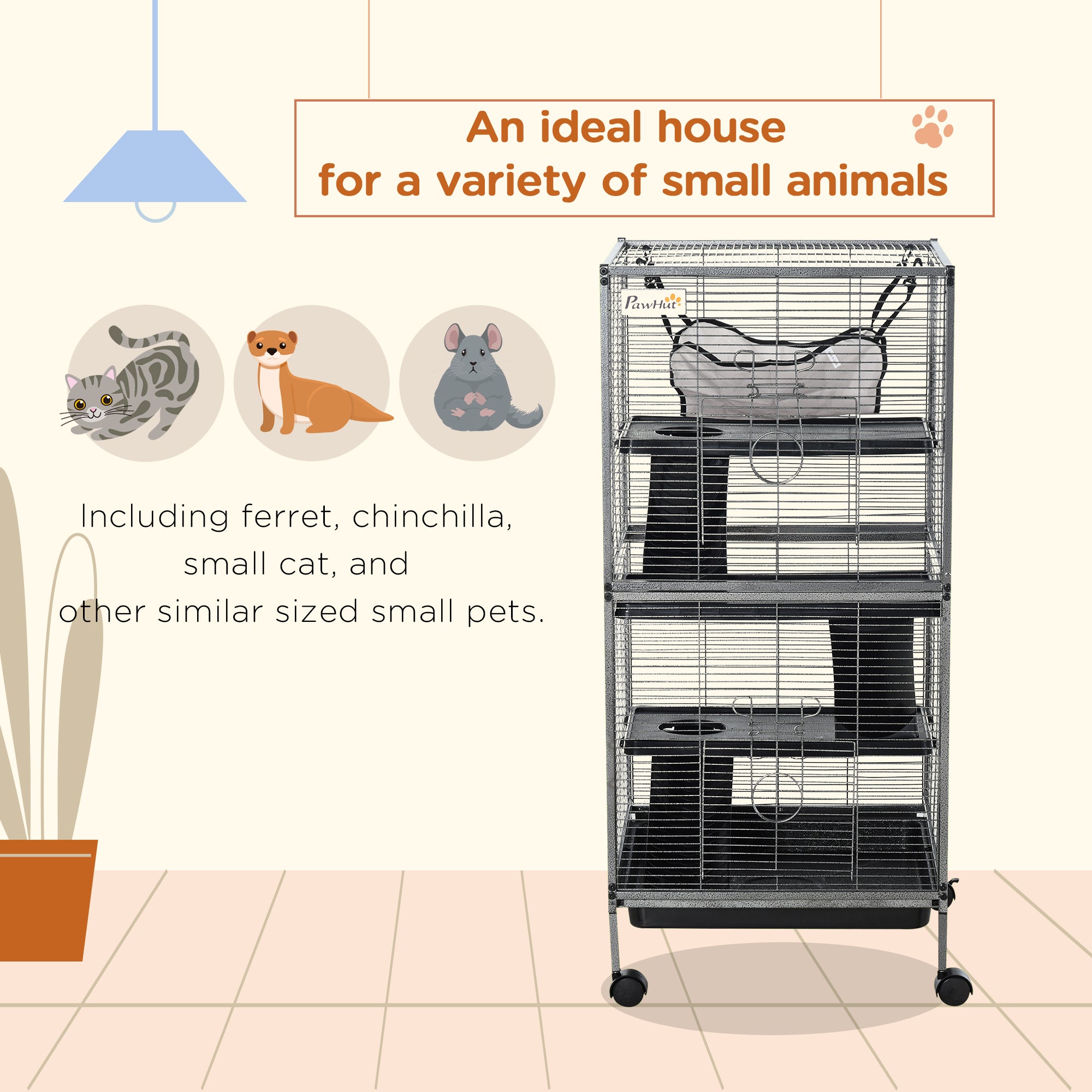 4-Tier Rolling Small Animal Cage, Deluxe Ferret Cage for Mink Chinchilla Kitten - view 3