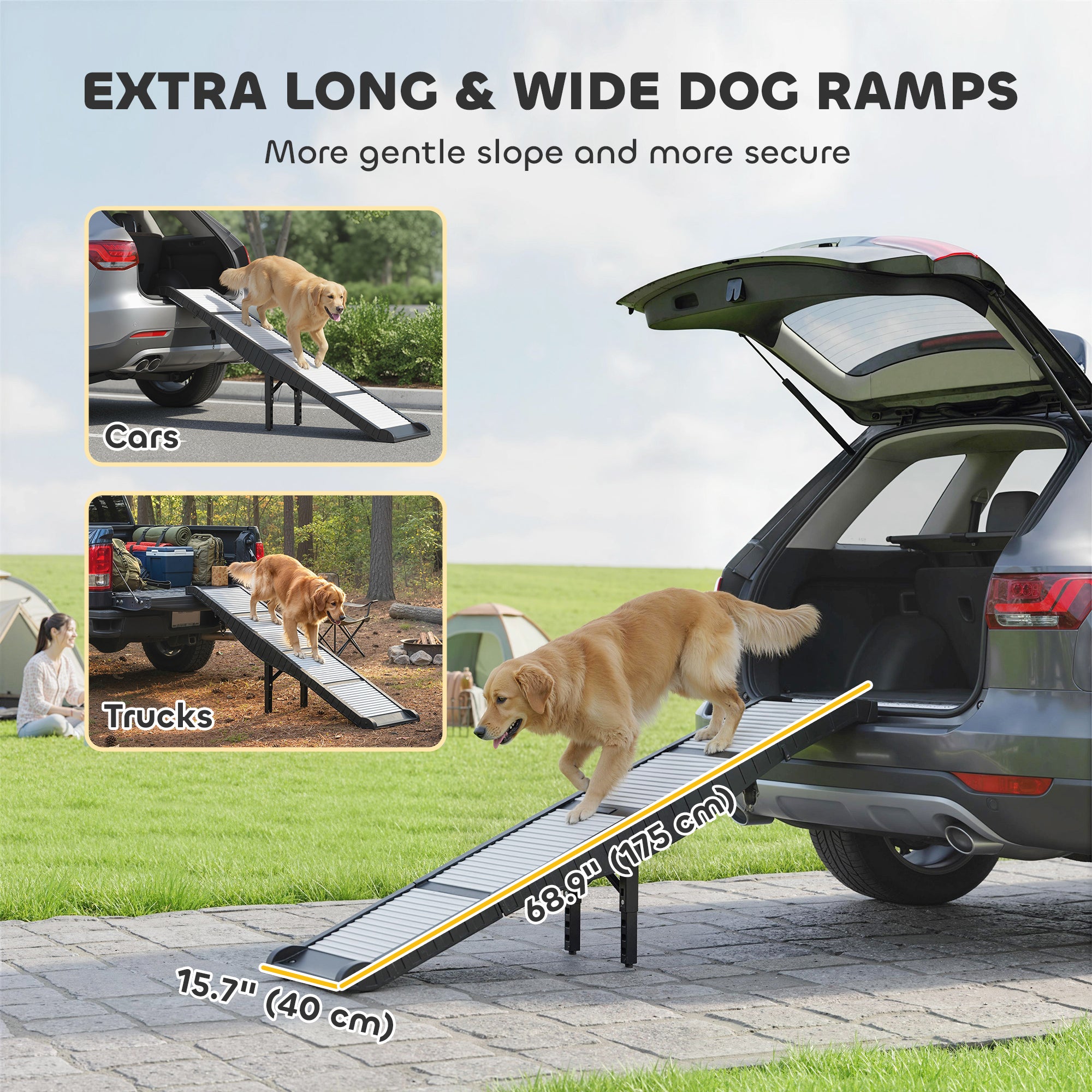 Foldable Dog Car Ramp with Support Leg, Non-Slip TPR Surface, 69" x 15.7" - view 3