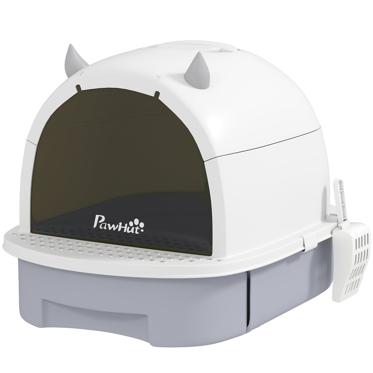Cat Litter Box with Lid, Front Door Flap, Scoop, Handle, Easy Clean, for Small