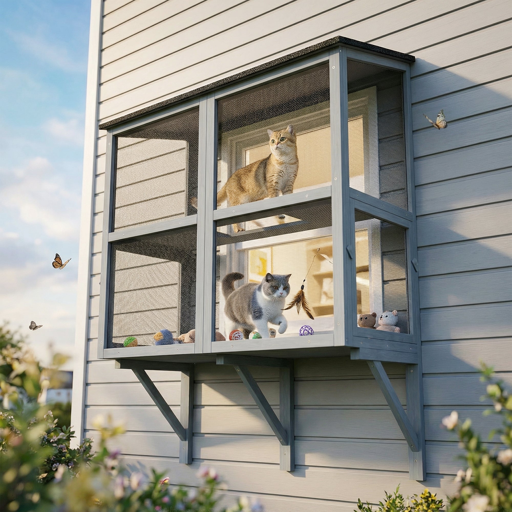 Catio Outdoor Cat Enclosure Wall-Mounted 2-Level Outdoor Cat House - view 7