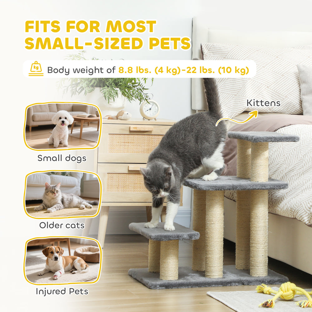 Cat Stairs with 2 Sisal Scratching Post for High Bed Couch, Adjustable 3-Tier - view 6