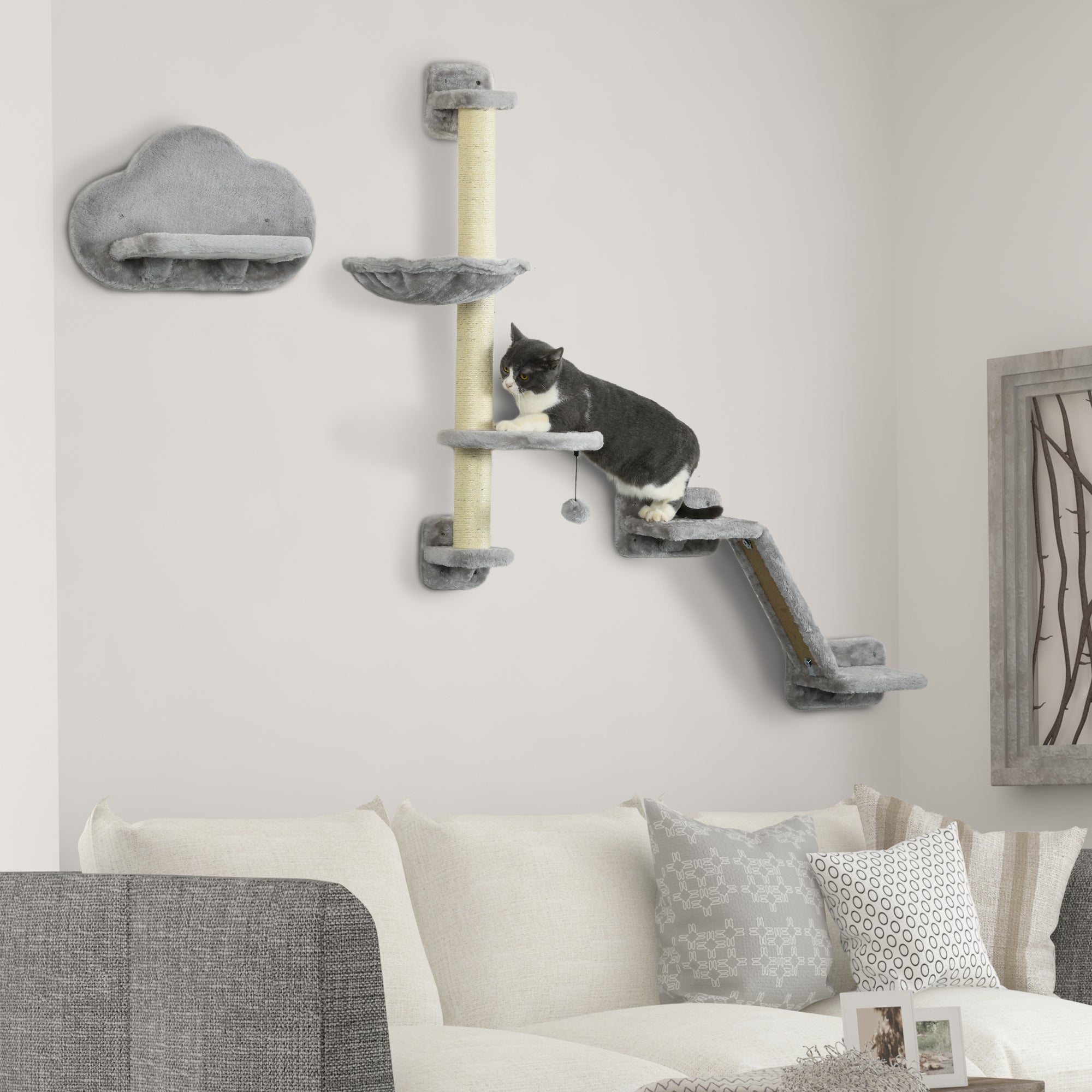 3PCs Cat Shelves with Hammock, Scratching Posts, Platforms Cat Wall Shelf - view 7