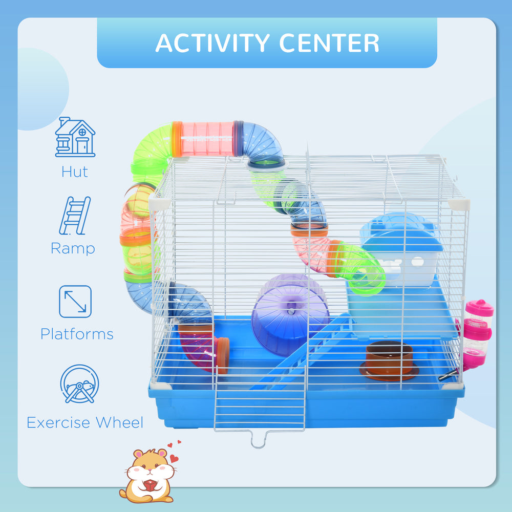 18"L Hamster Cage, Small Animal House, 2-Level Rat Gerbil Haven with Tunnel - view 3