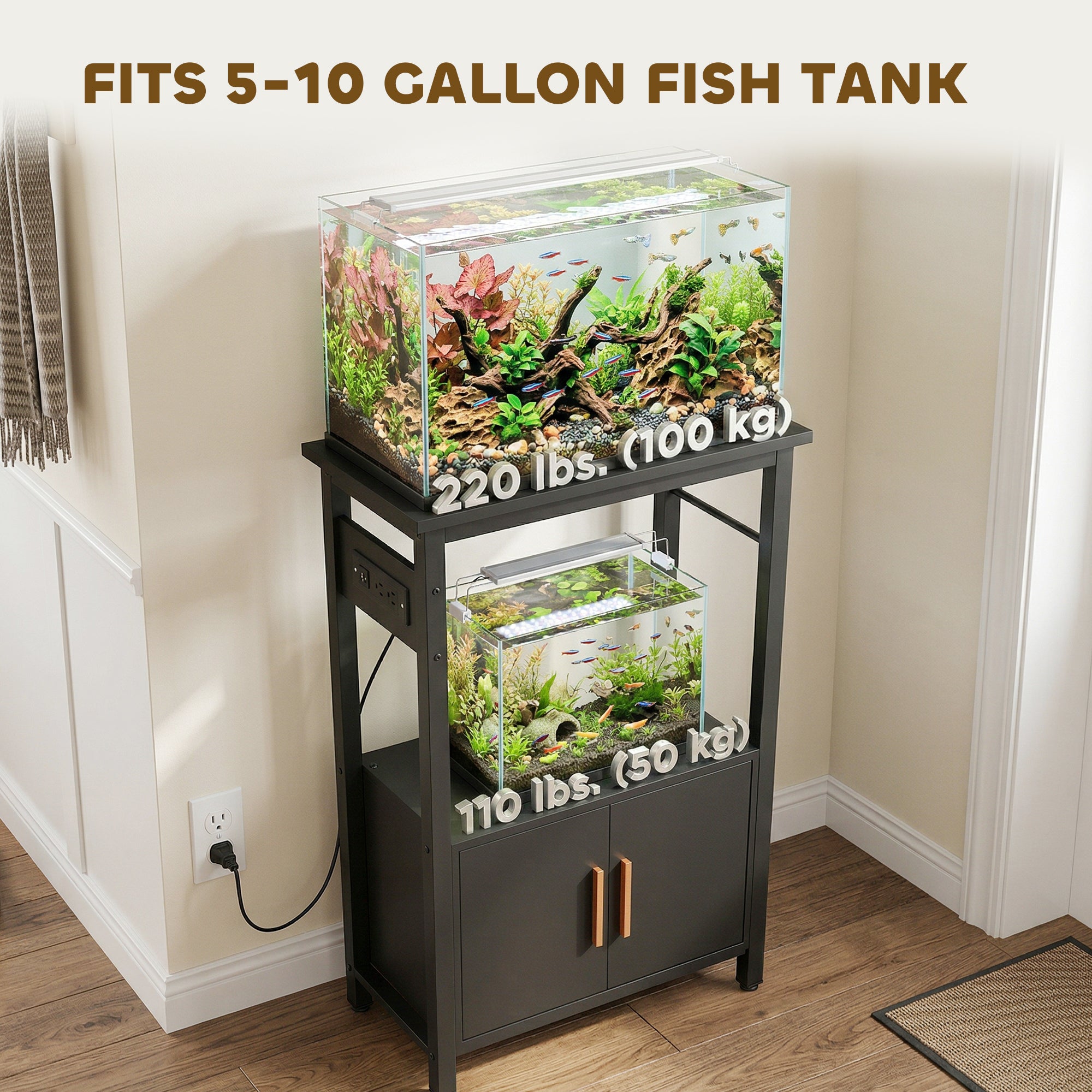 5-10 Gallon Fish Tank Stand Aquarium Stand with Power Outlets, Cabinet, Shelf - view 5