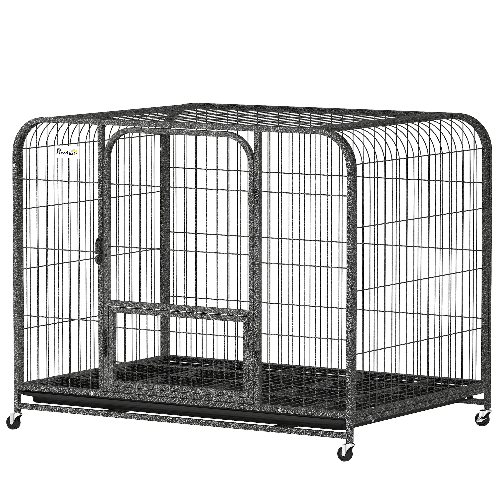 43 Inch Heavy Duty Dog Crate, Extra Large Metal Dog Cage with Lockable Wheels