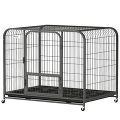 43 Inch Heavy Duty Dog Crate, Extra Large Metal Dog Cage with Lockable Wheels