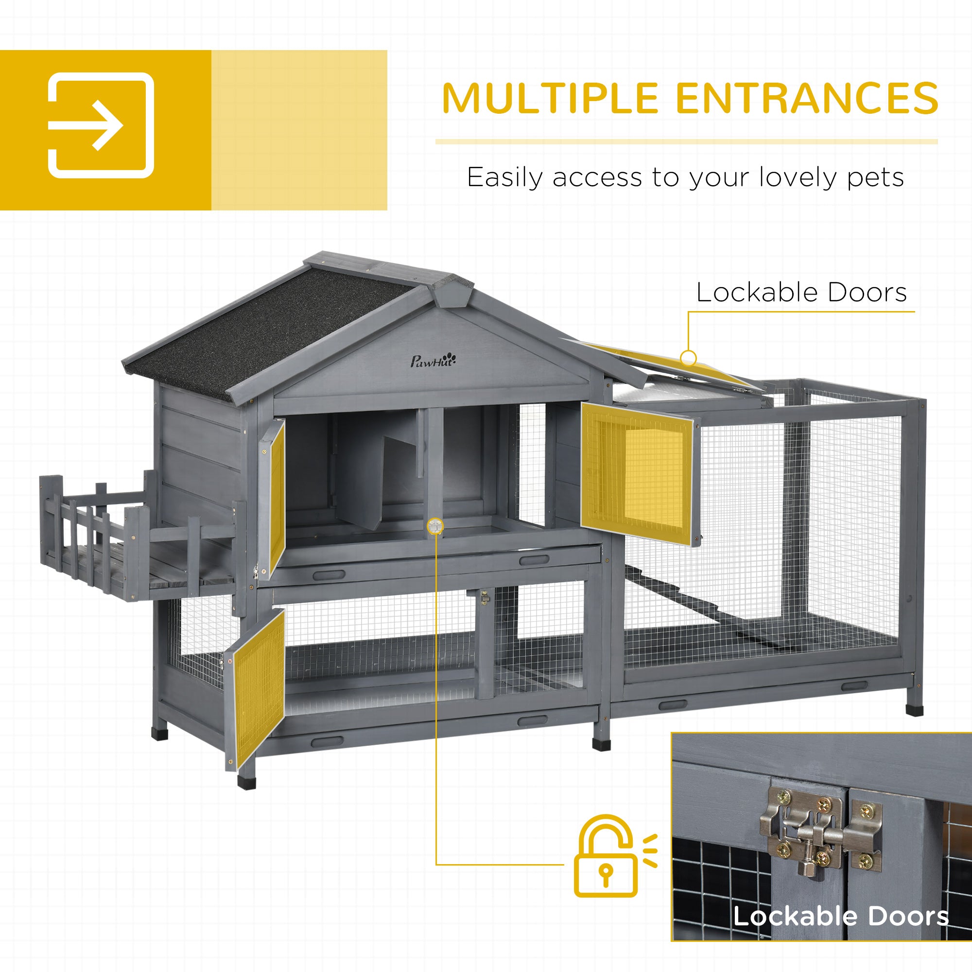 65" Wooden Rabbit Hutch, Pet Playpen with Openable Roof, Storage Box - view 4