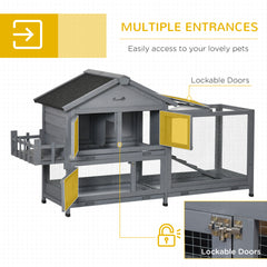 65" Wooden Rabbit Hutch, Pet Playpen with Openable Roof, Storage Box - view 4