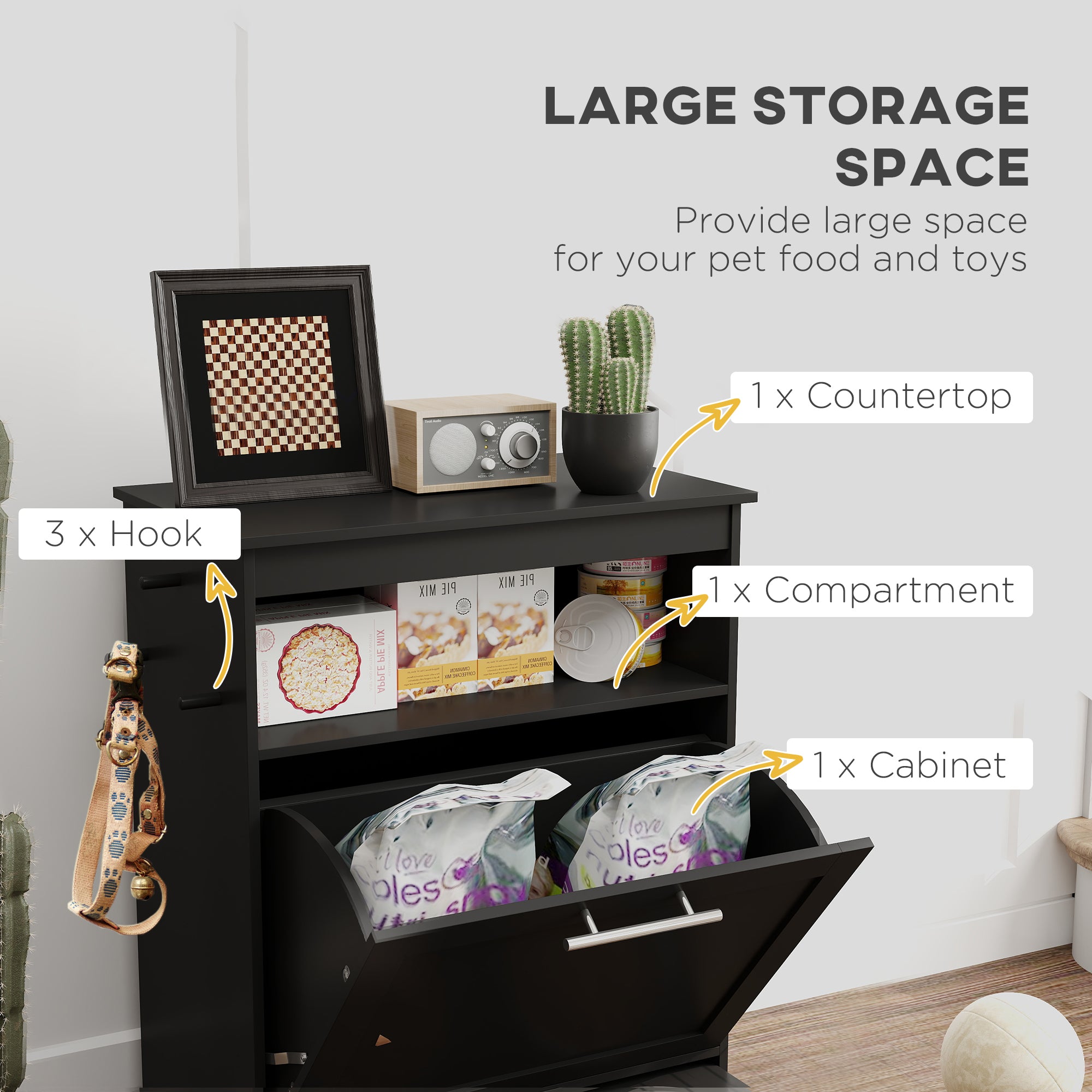 Pet Feeder Station Storage Cabinet, Dog Food Storage Container with Dog Raised - view 4