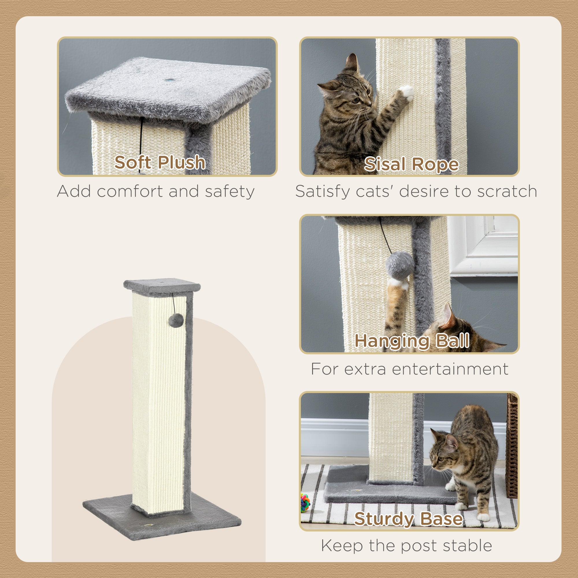 32" Tall Cat Scratching Post for Indoor Cats and Kittens, Sisal Cat Scratcher - view 4