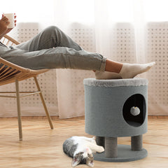 3-in-1 Cat Condo Stool Kitty Bed with Scratching Posts and Plush Ball Toy Cat - view 2