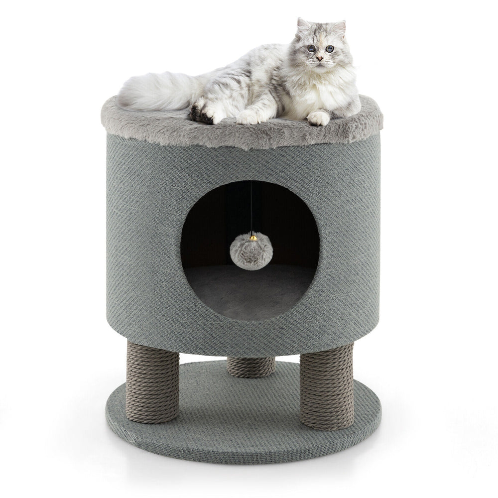 3-in-1 Cat Condo Stool Kitty Bed with Scratching Posts and Plush Ball Toy Cat