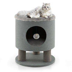 3-in-1 Cat Condo Stool Kitty Bed with Scratching Posts and Plush Ball Toy Cat