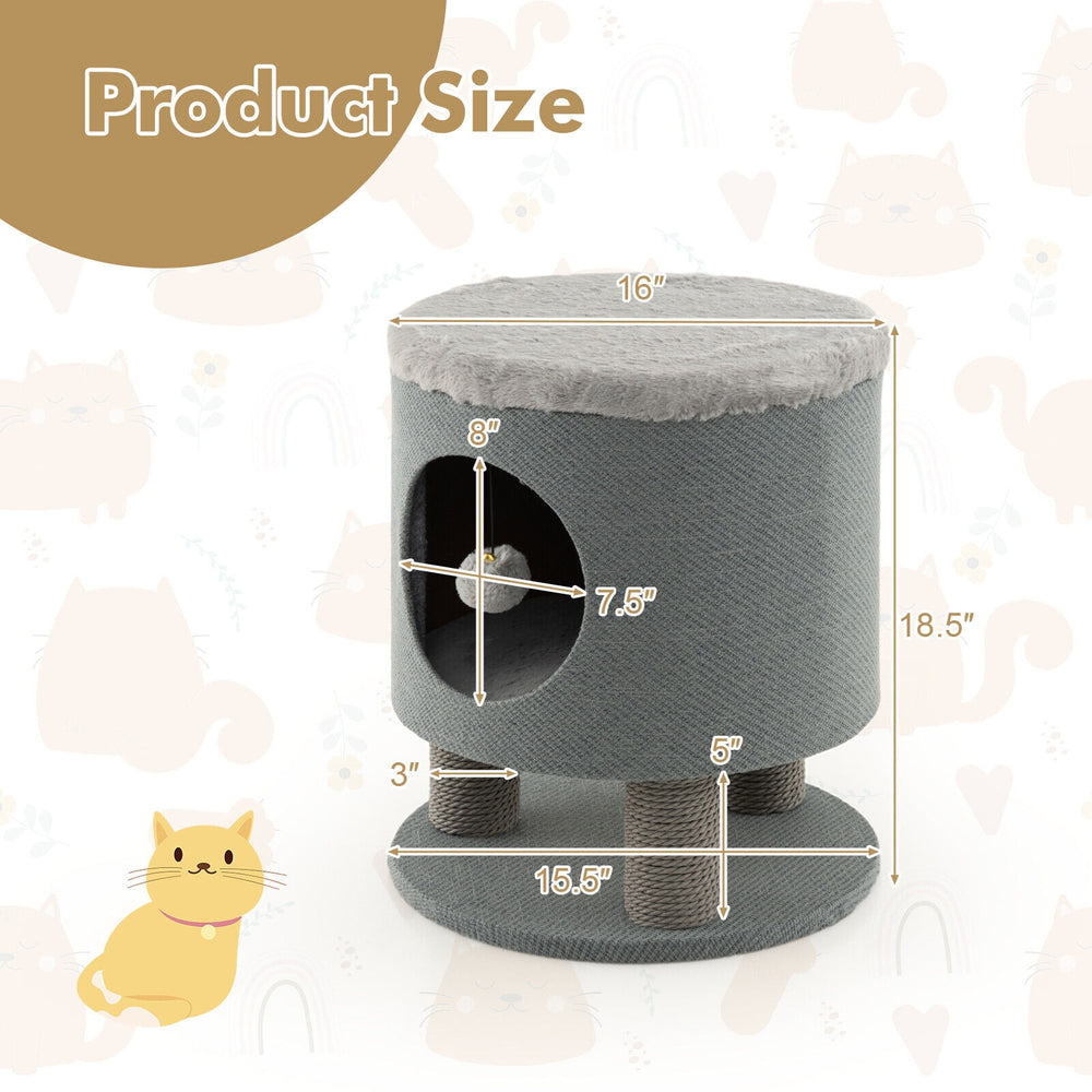 3-in-1 Cat Condo Stool Kitty Bed with Scratching Posts and Plush Ball Toy Cat - view 5